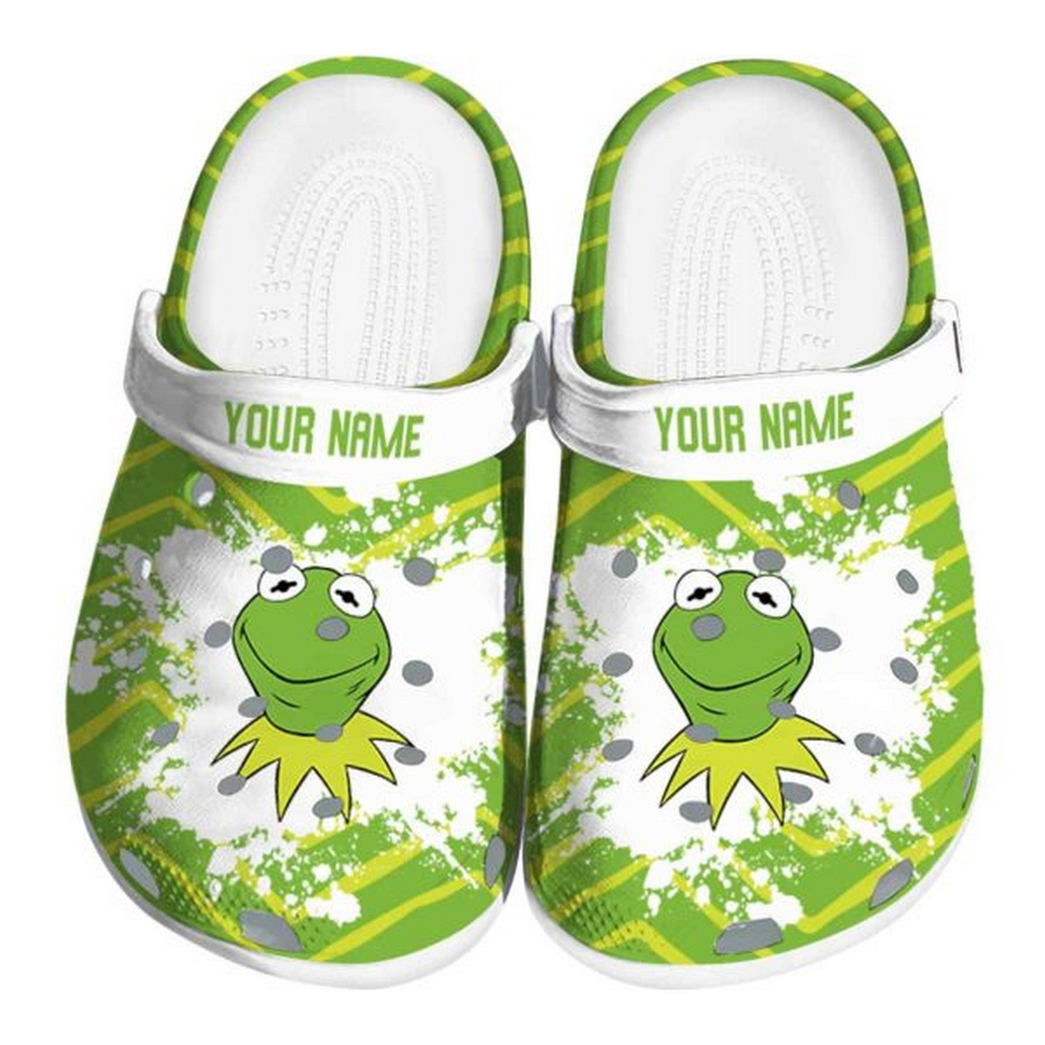 custom name kermit the frog zigzag paint burst clogs for kids and adults sjagg