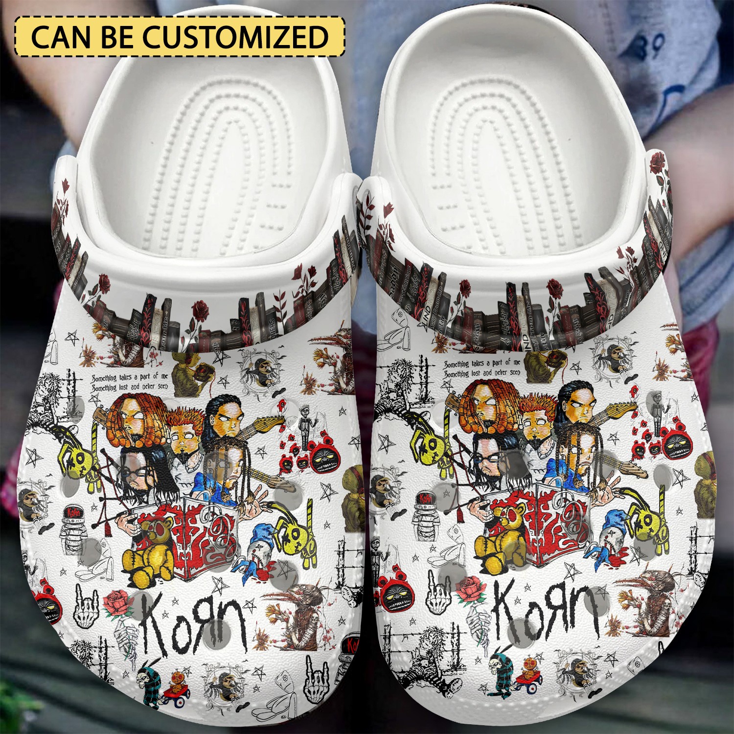 custom name korn music chibi cartoon pattern white clogs for kids and adults fast shipping qhnsg