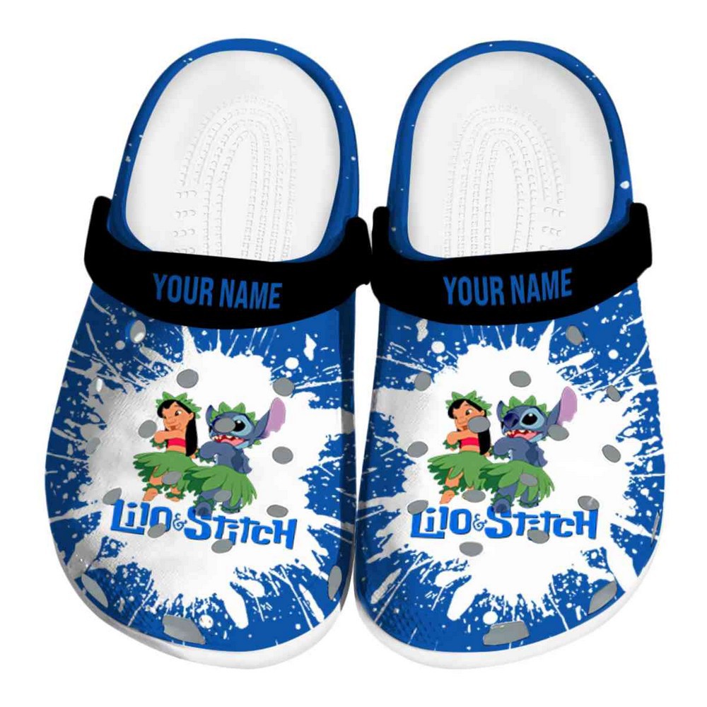 custom name lilo and stitch paint splash art clogs for kids and adults ugow4