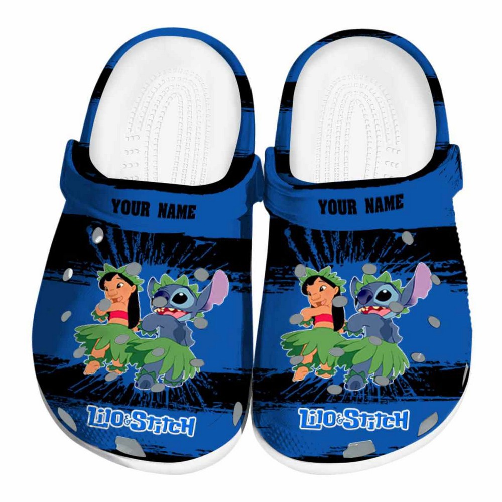 custom name lilo and stitch paint splatter graphics clogs for kids and adults mmhwy
