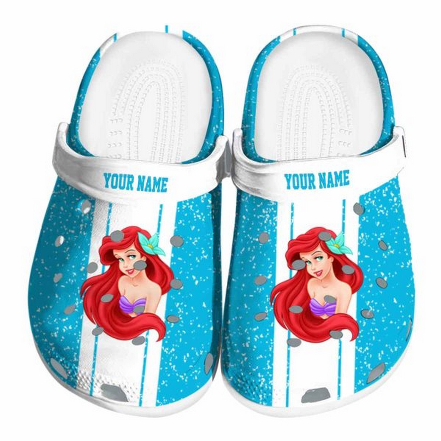 custom name little mermaid vertical stripes clogs fast shipping available cp5cr