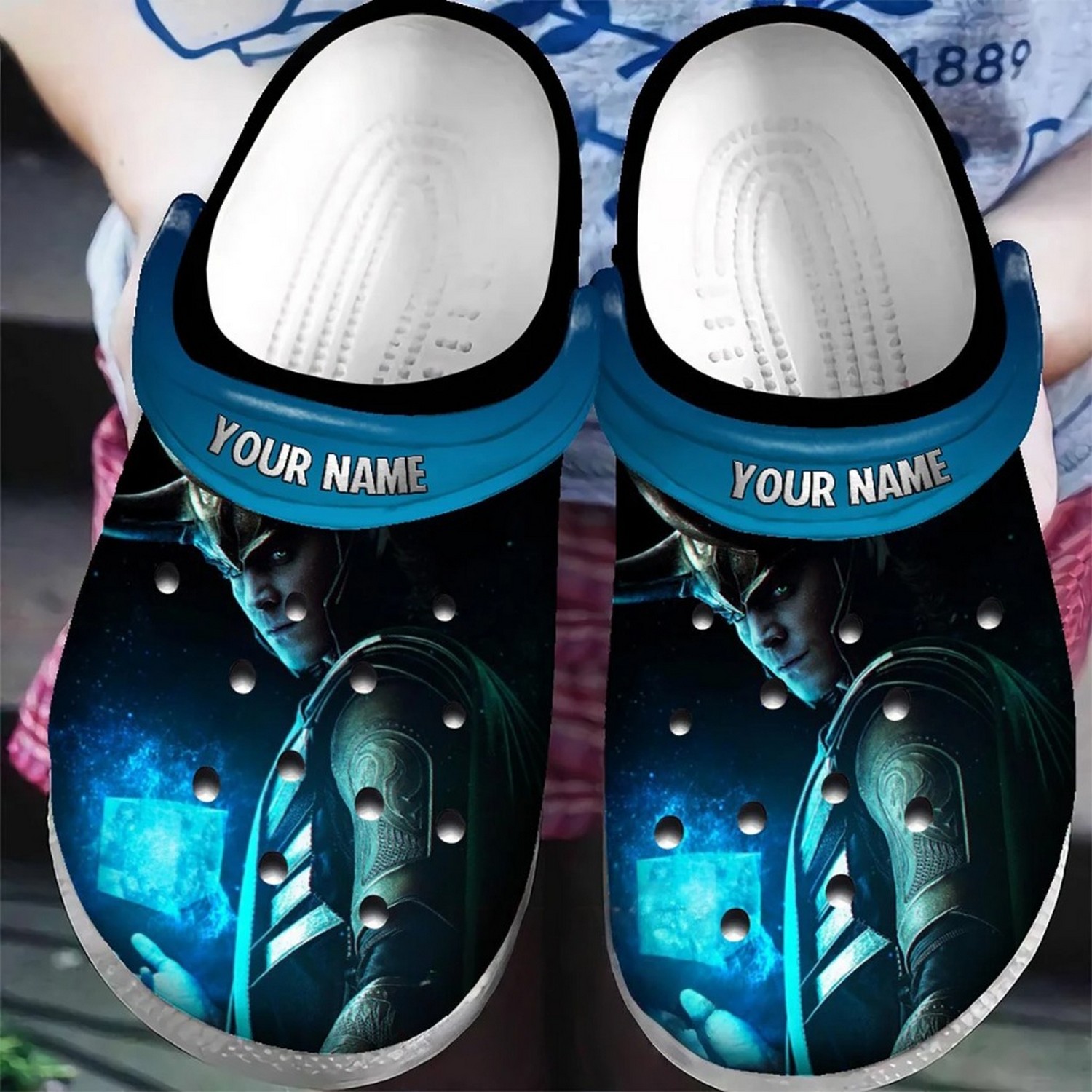 custom name loki blue power clogs for kids and adults wudjf