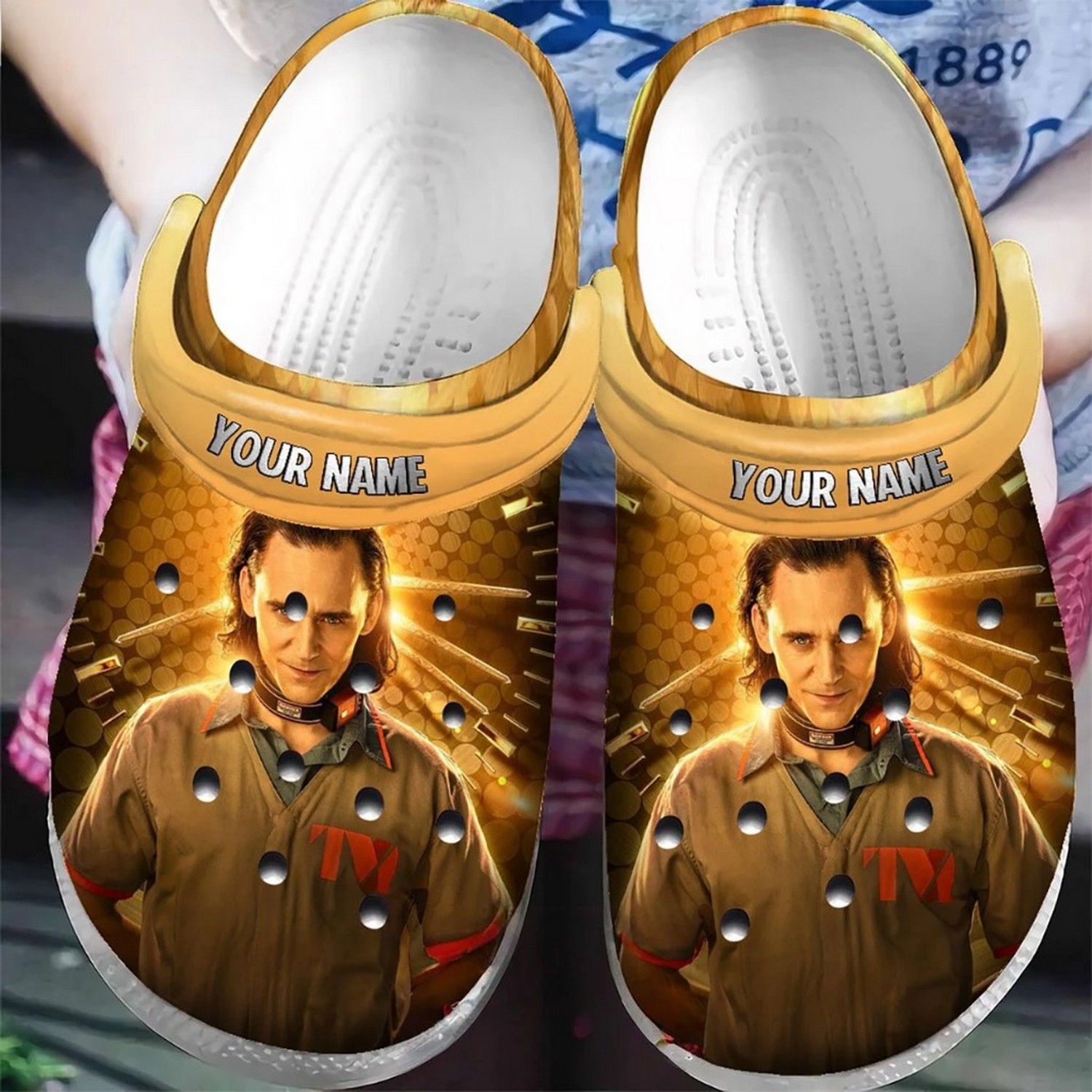 custom name loki goes up against the past clogs for kids and adults ihdcd