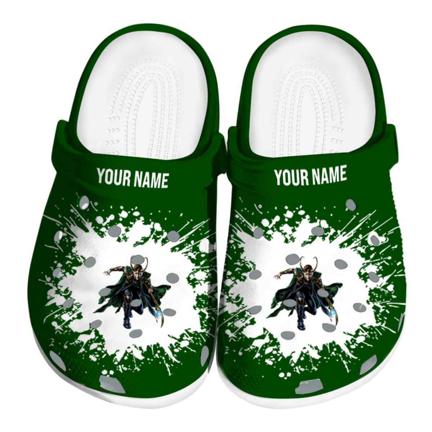 custom name loki splatter background clogs for kids and adults mpna5