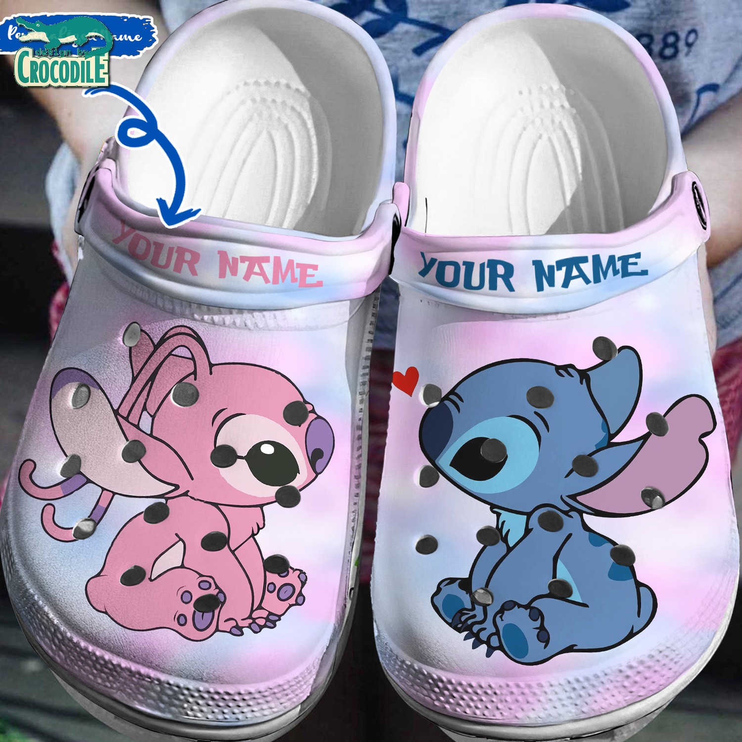 custom name love eyes baby stitch and angel colorful cloud clogs for kids 26 adults 1cc1w