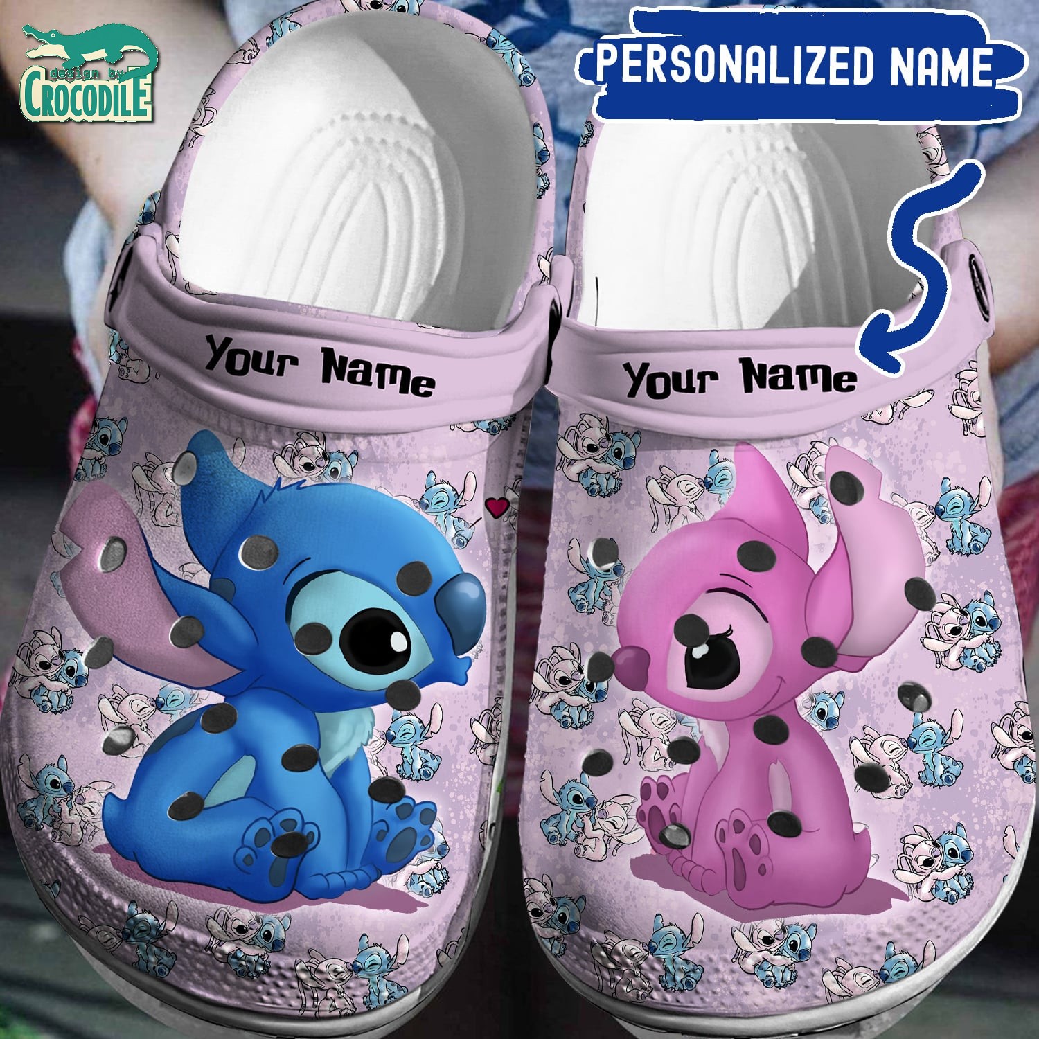 custom name love eyes stitch and angel light purple clogs for kids 26 adults zmzdt