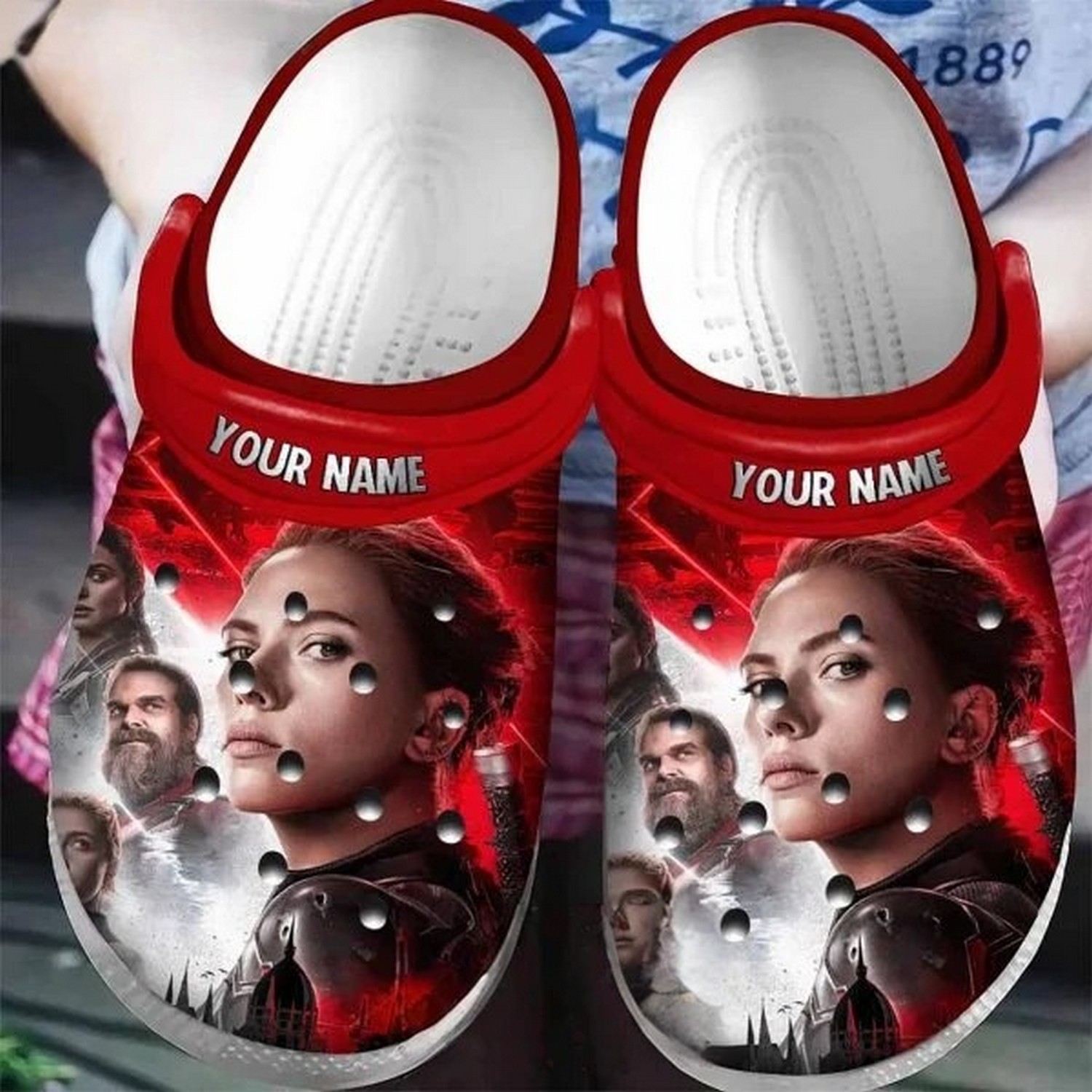 custom name marvel black widow red room clogs for kids 26 adults 4bpic