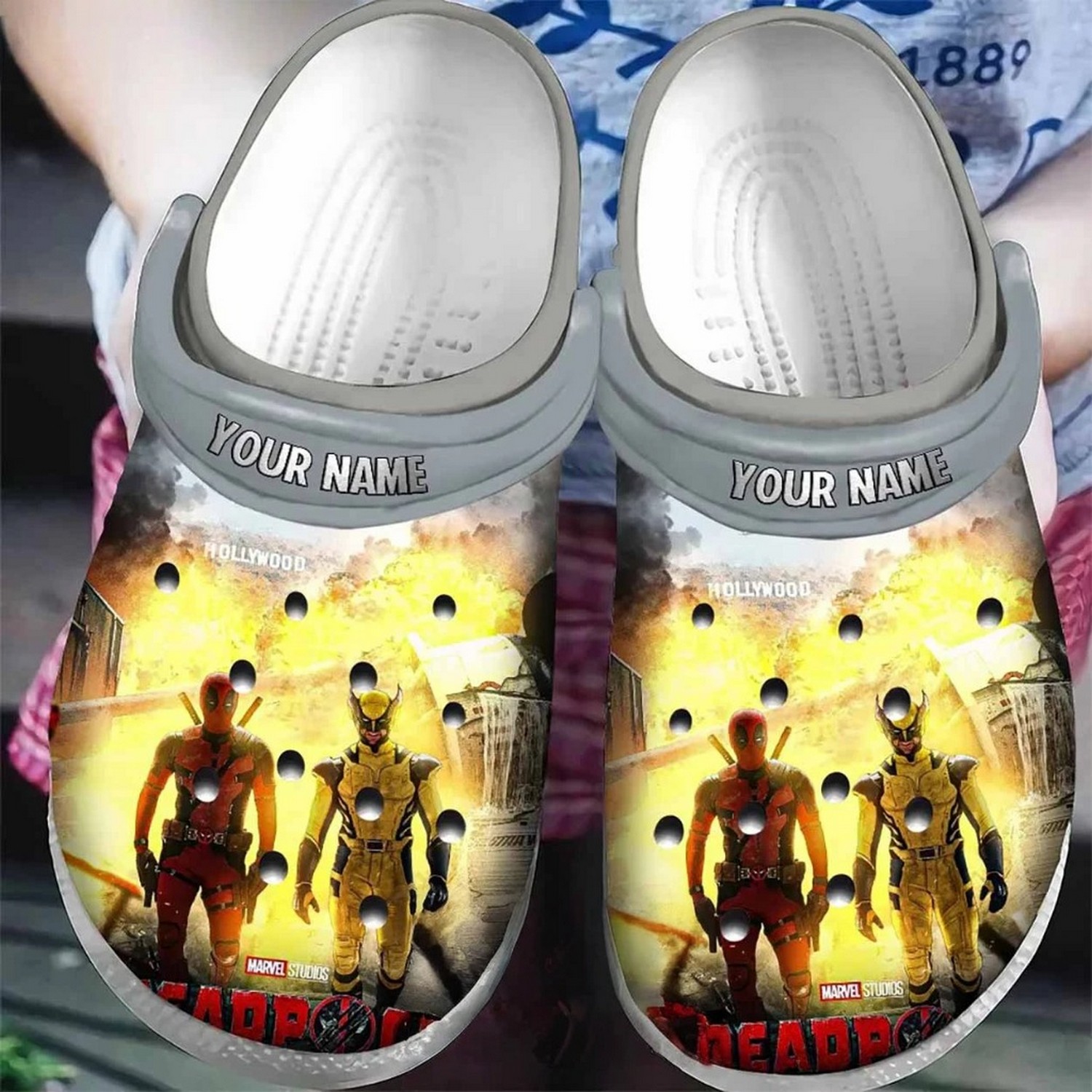 custom name marvel studios deadpool wolverine clogs for kids 26 adults cuuqr