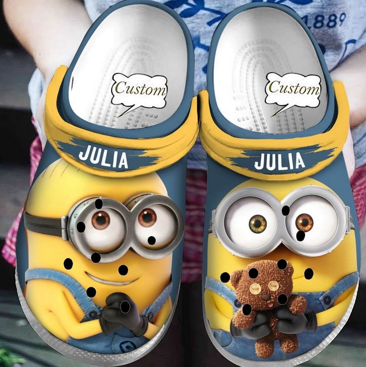 custom name minion hug teddy clogs fast shipping service available 6rrx9