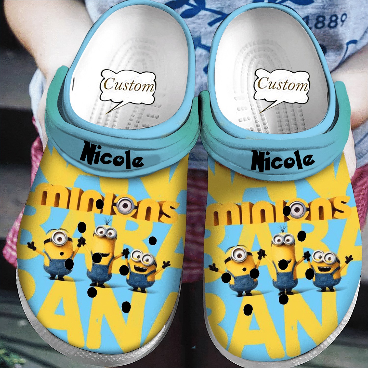 custom name minions bababana clogs for kids and adults ogbnq