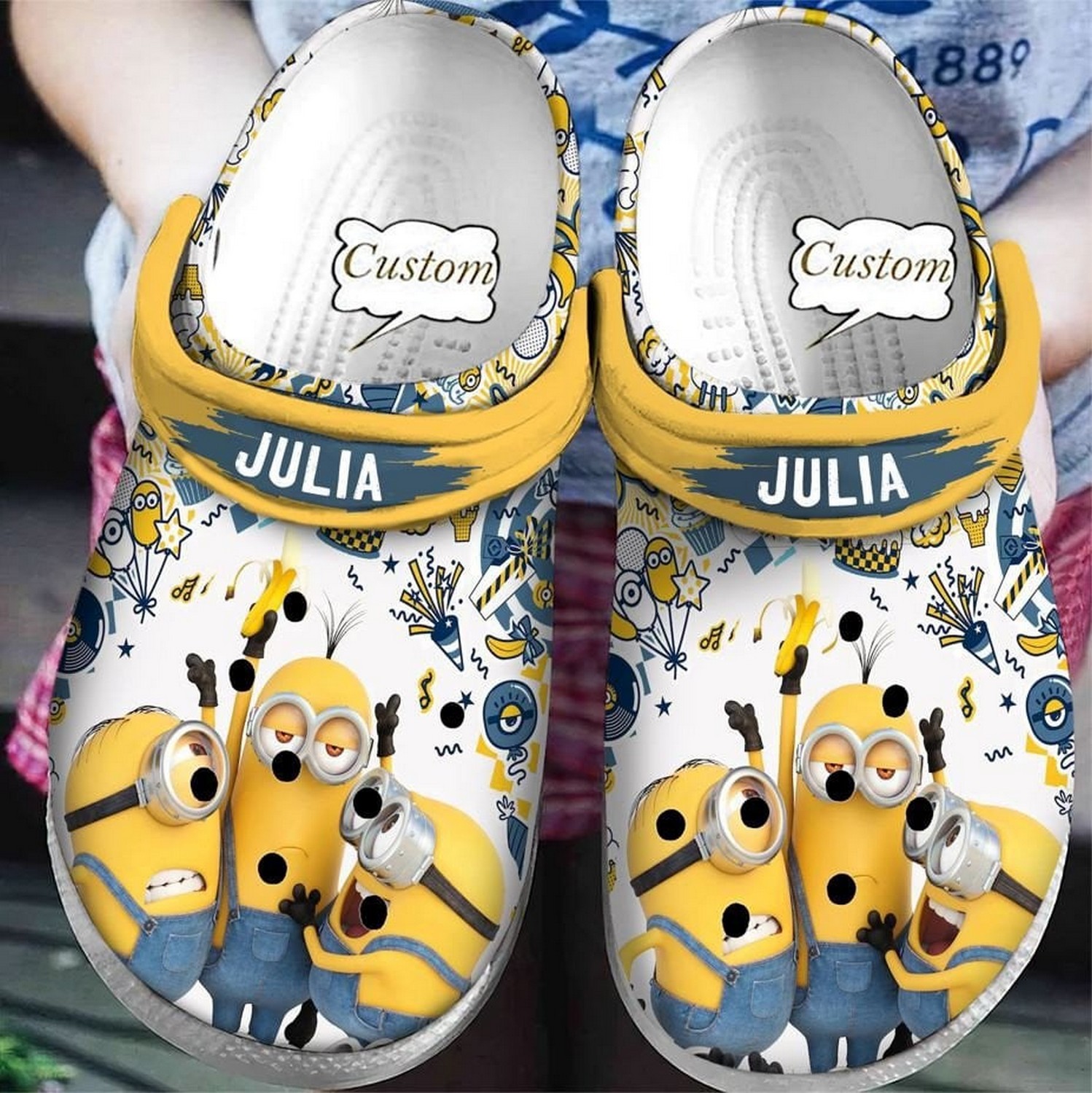 custom name minions celebrating clogs fast shipping service available seiur