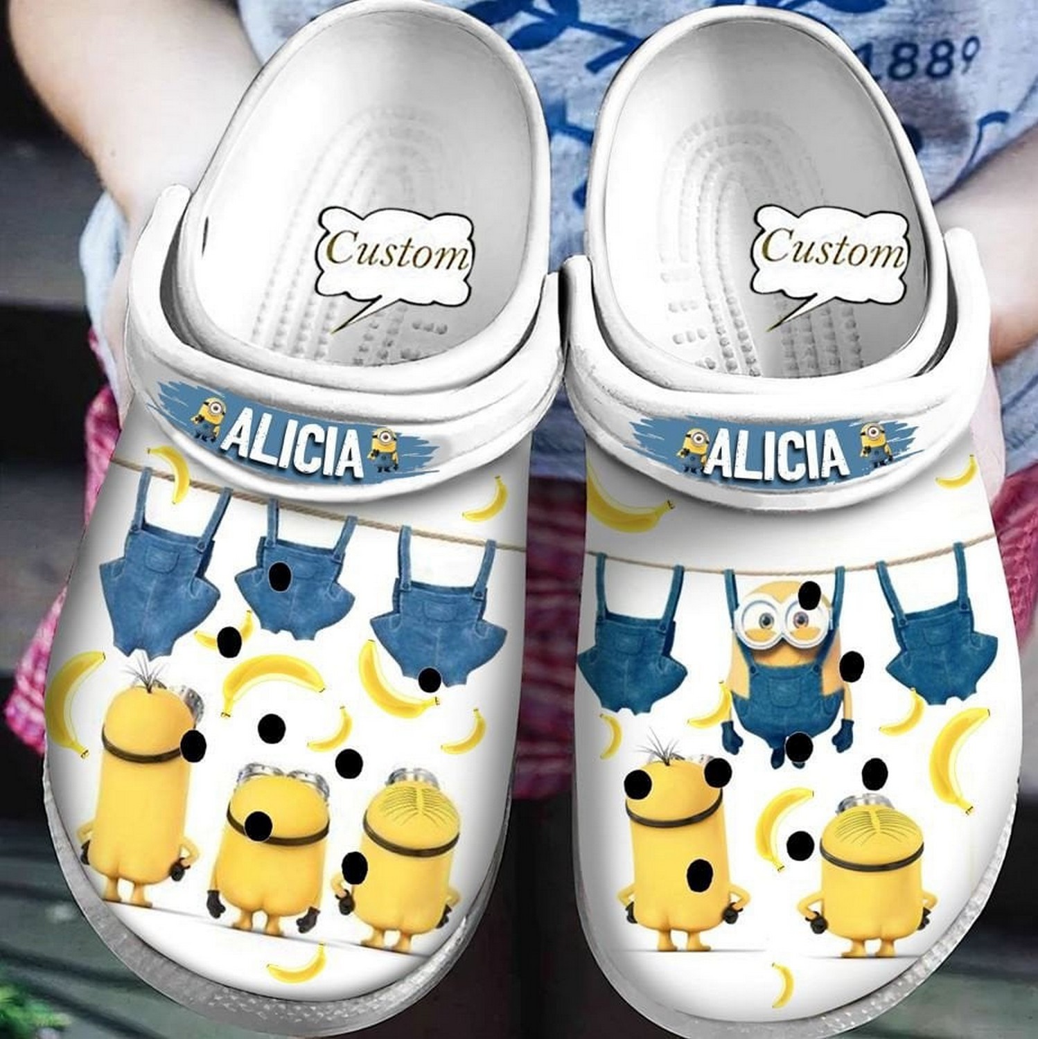 custom name minions hanging pan clogs for kids and adults jukaz