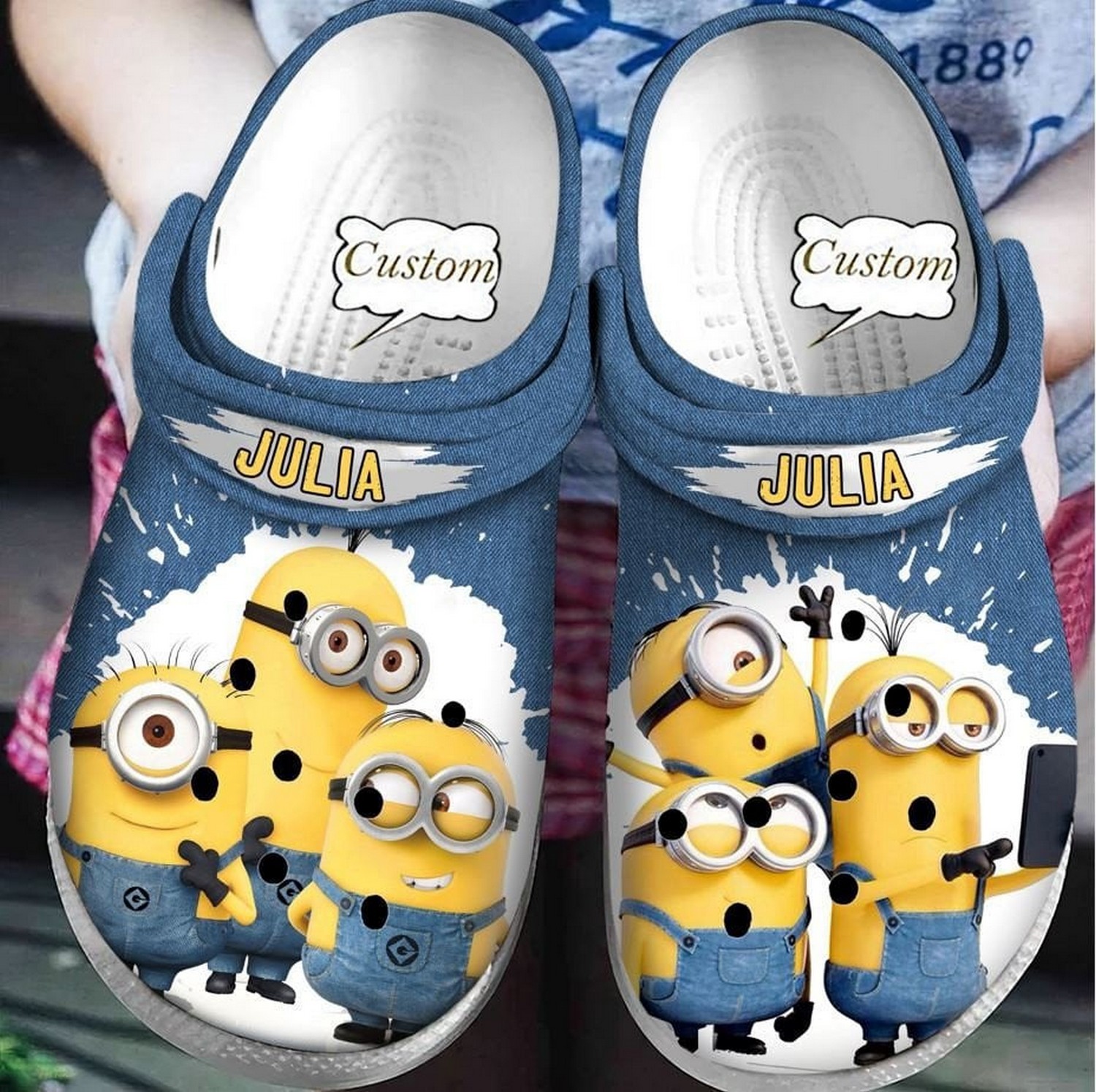 custom name minions selfie clogs fast shipping service available ovror