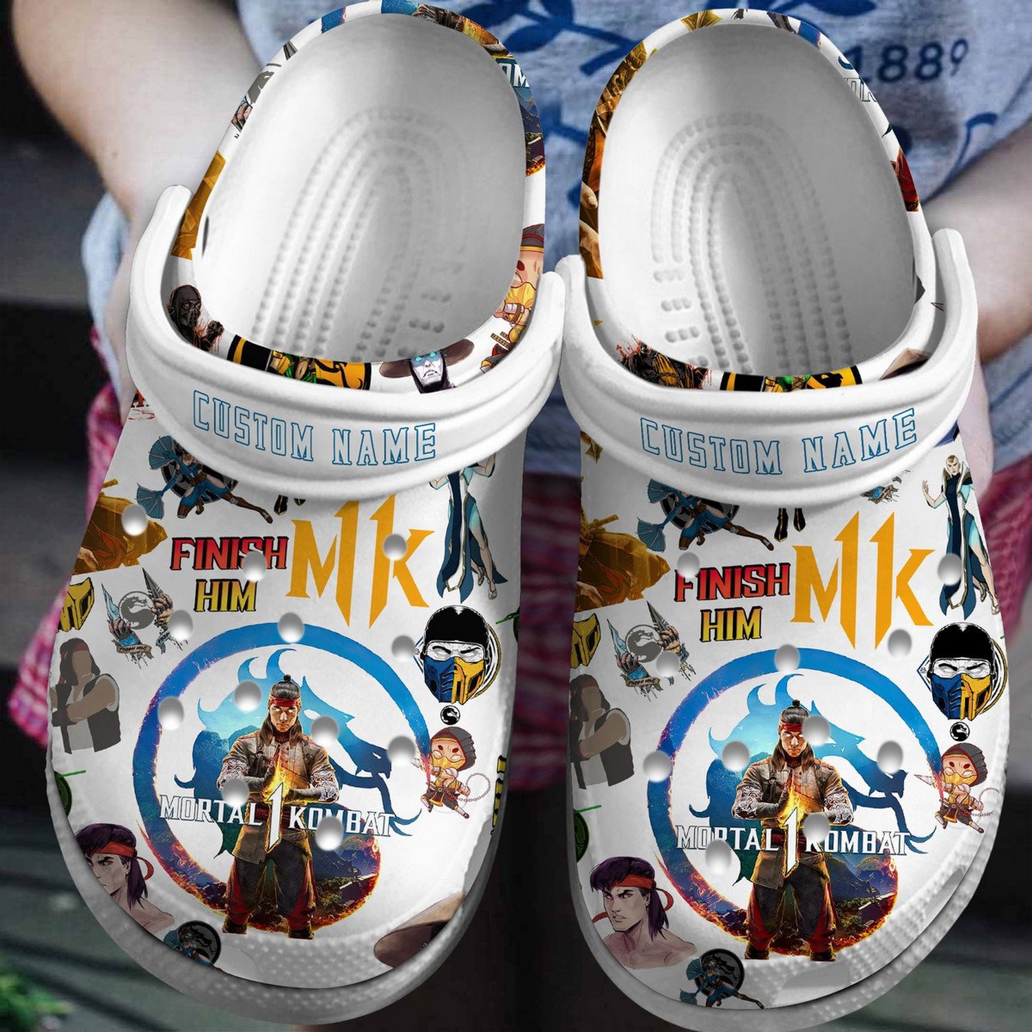 custom name mortal 1 kombat movie finish him mk white clogs for kids and adults hys72