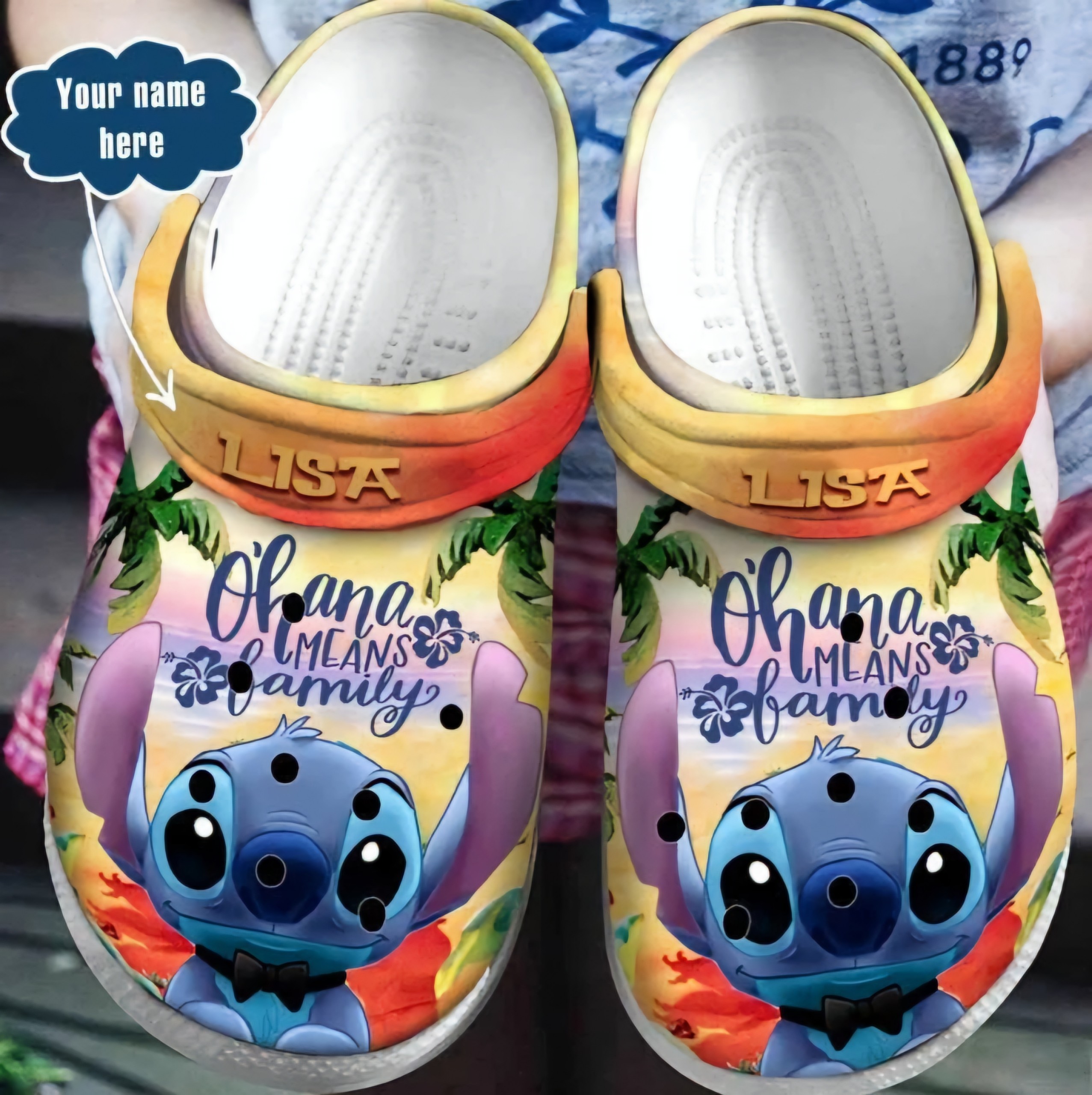 custom name ohana mean family stitch colorful beach clogs for kids and adults rlc4r