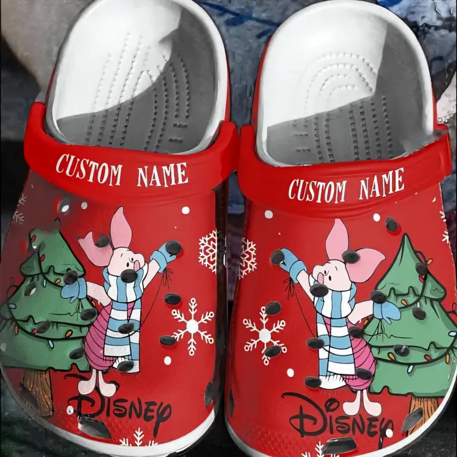 custom name piglet christmas winnie the pooh red clogs for kids and adutls hbtpp