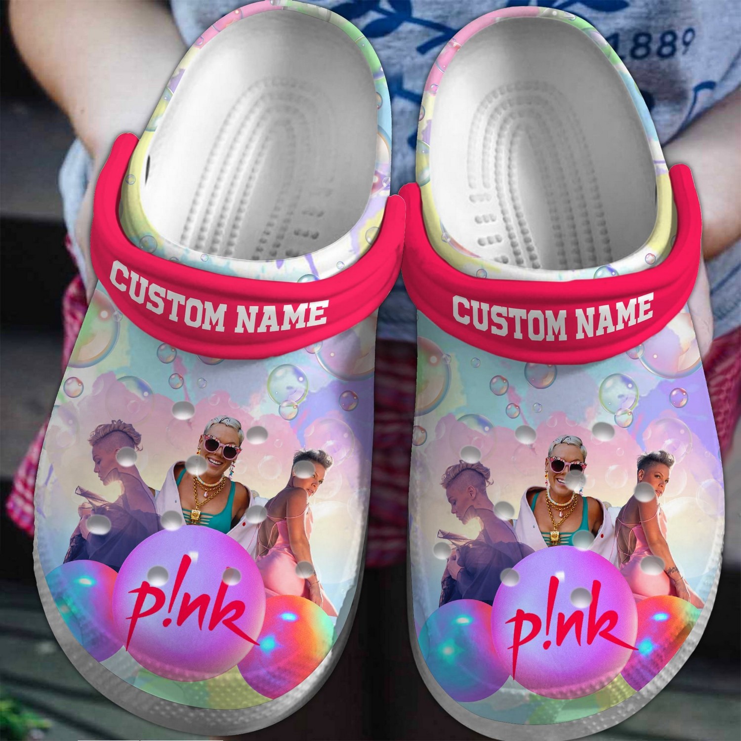custom name pink music with balon special design clogs for kids and adults y7ghd