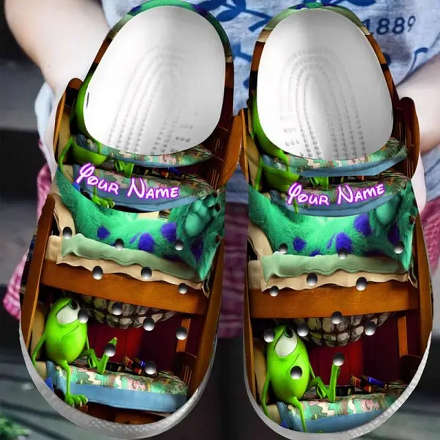 custom name pixar monsters inc sulley and mike on bunk bed clogs for kids and adults i8njt