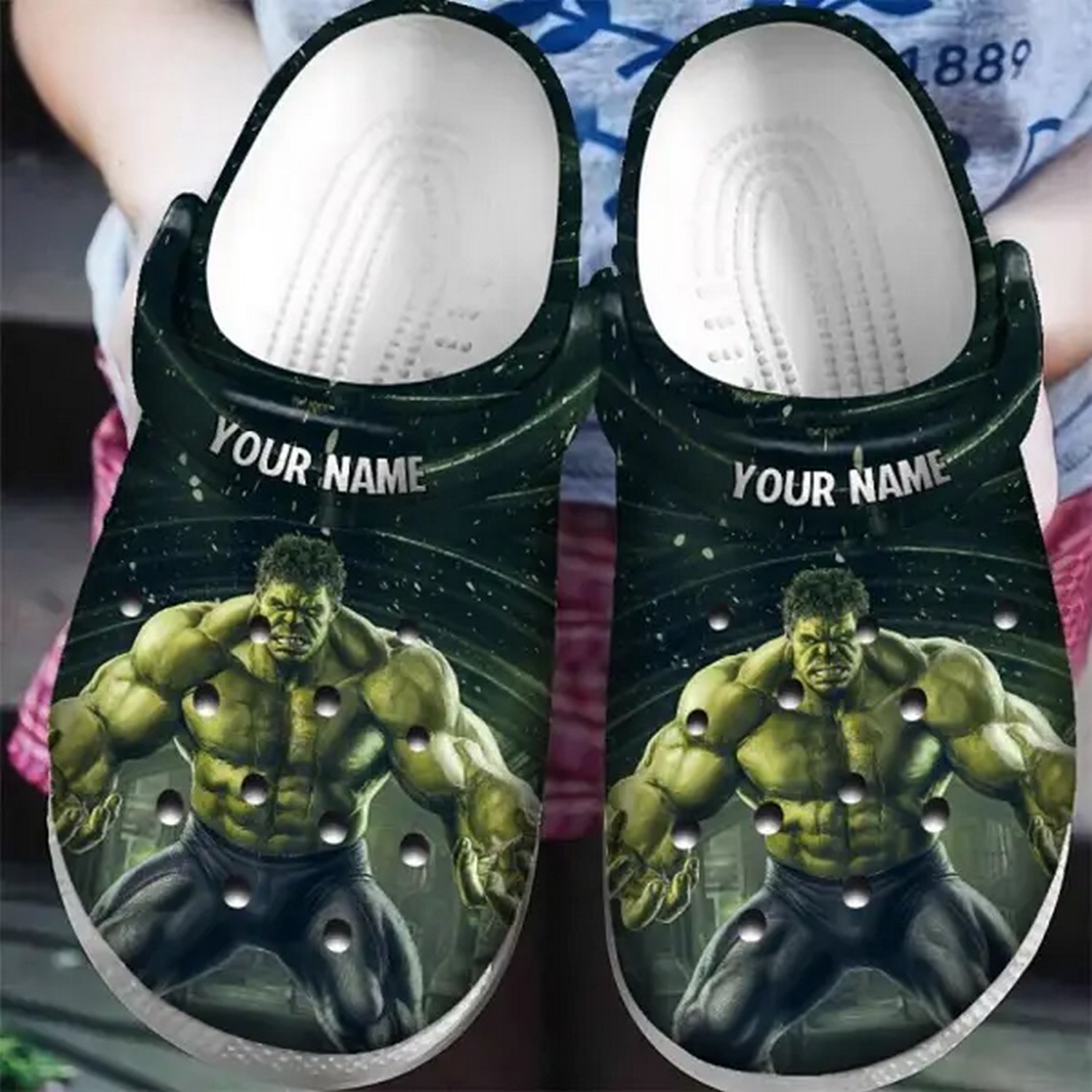 custom name powerful hulk in city clogs for kids 26 adults u2eiw