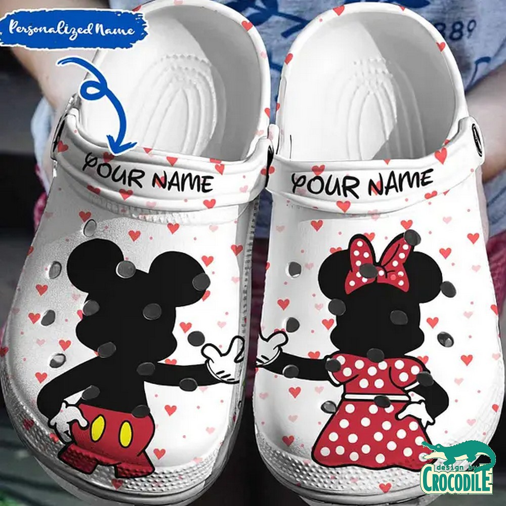 custom name say goodbye mickey and minnie white clogs for kids 26 adults tsh56