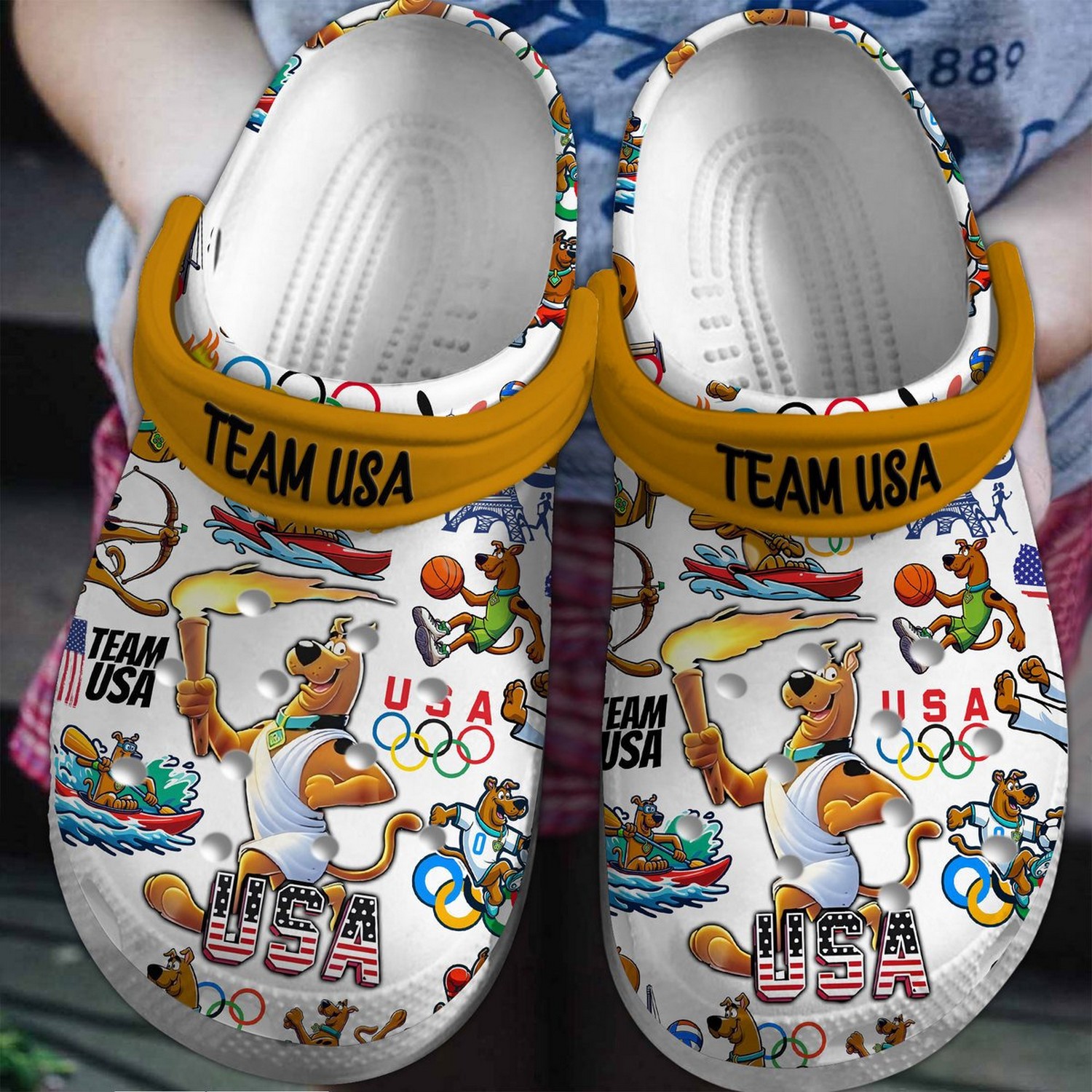 custom name scooby doo cartoon olimpic team usa clogs for kids and adults fiazh