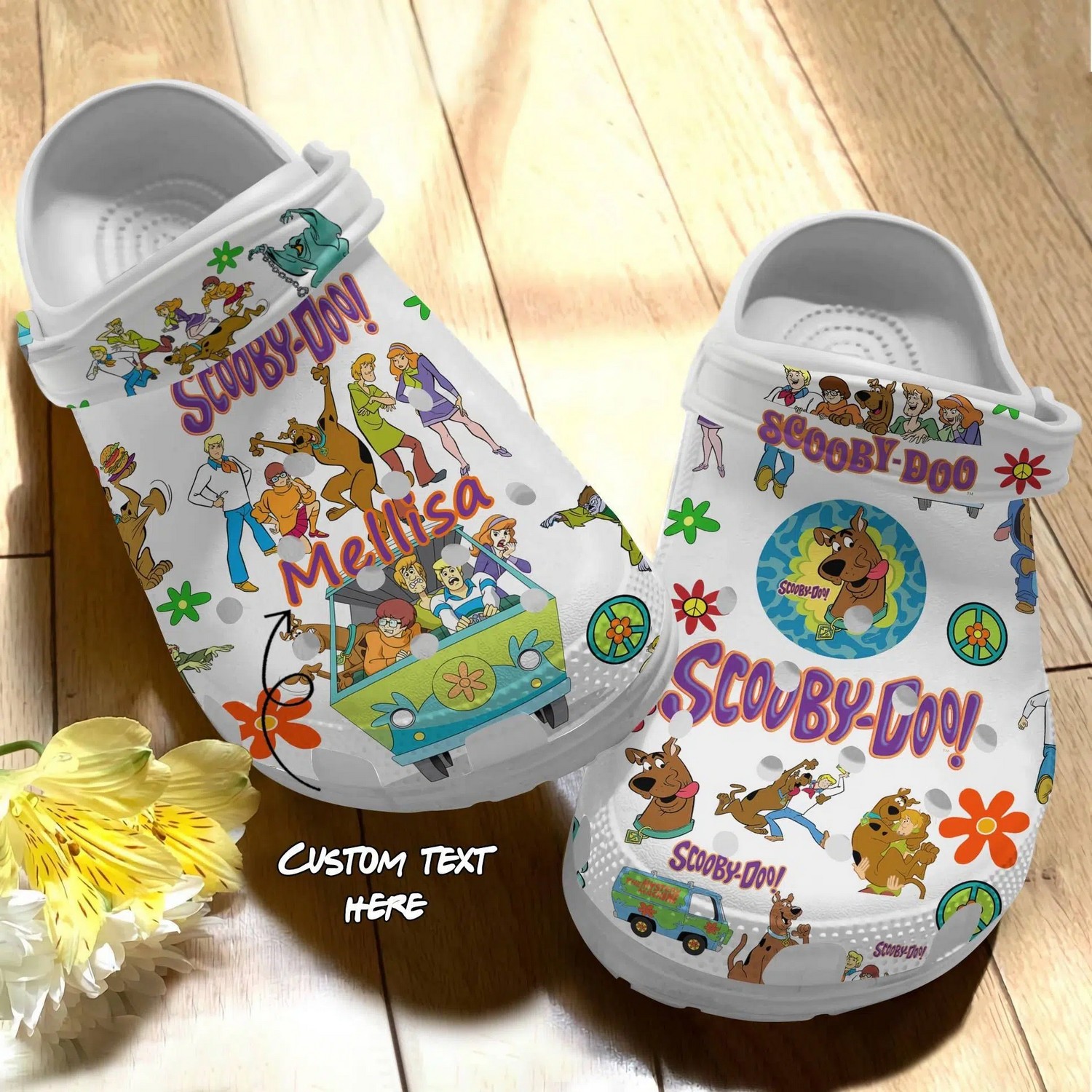 custom name scooby doo white clogs for kids and adults inuzd