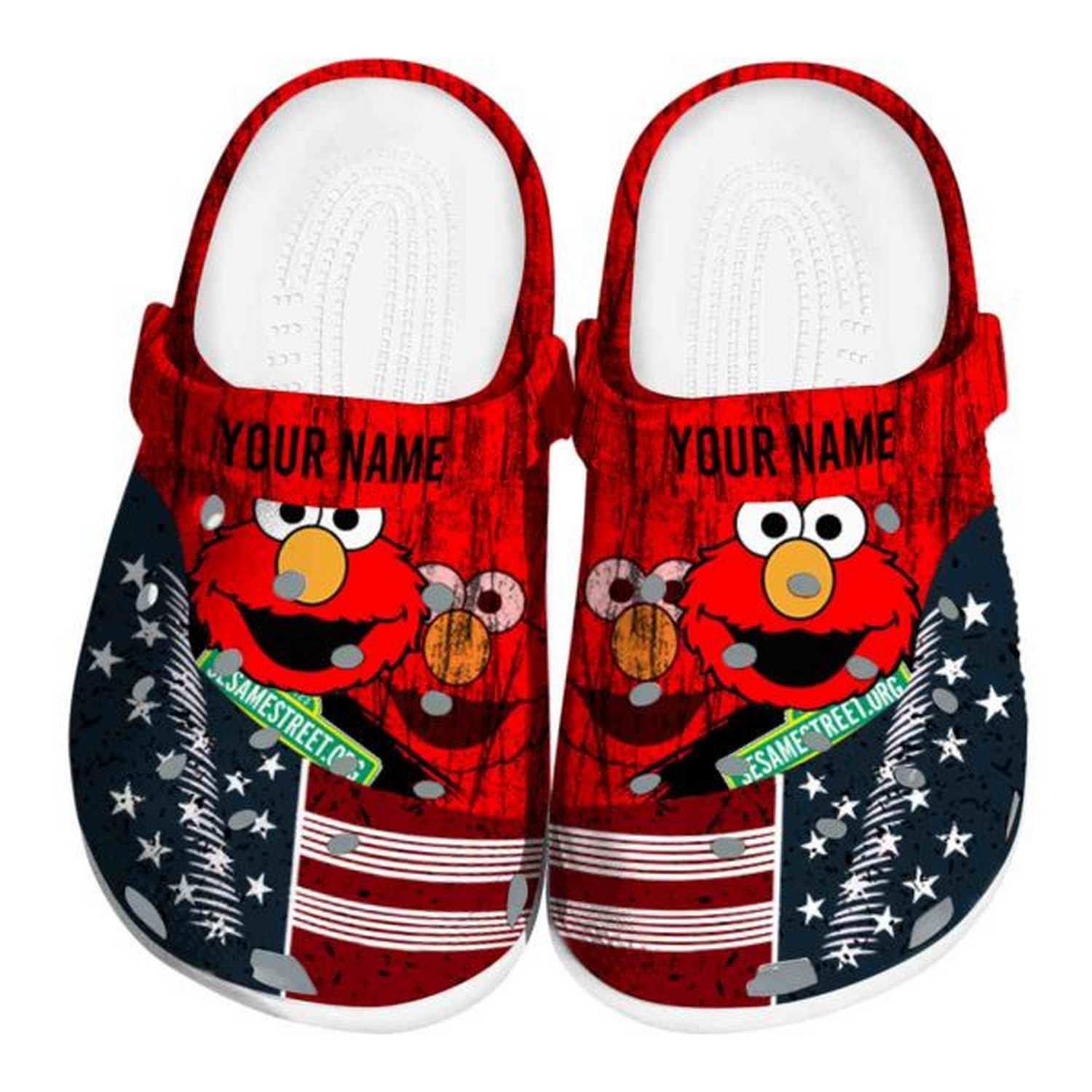 custom name sesame street star spangled side pattern clogs for kids and adults 2bild