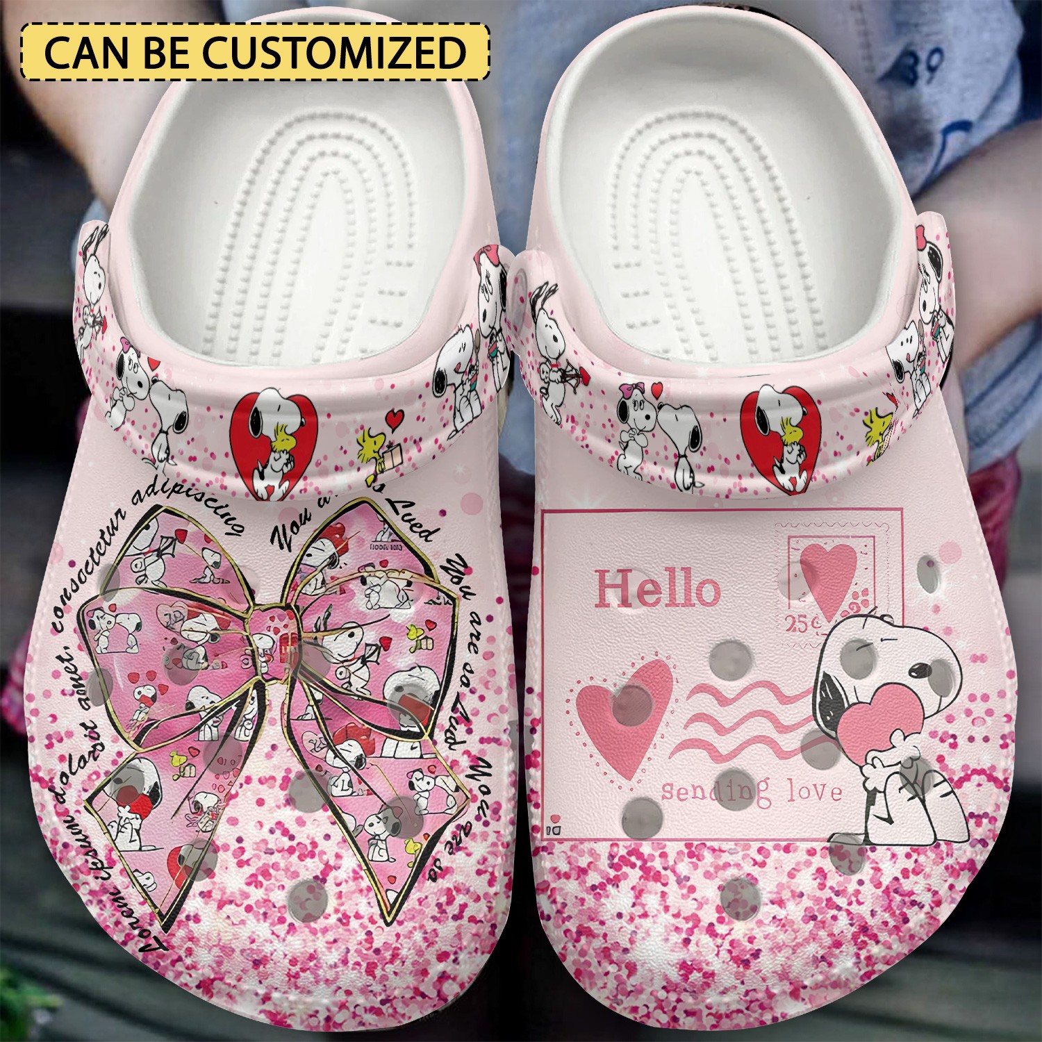 custom name snoopy valentine cartoon light pink clogs for kids and adults fast shipping u6rof