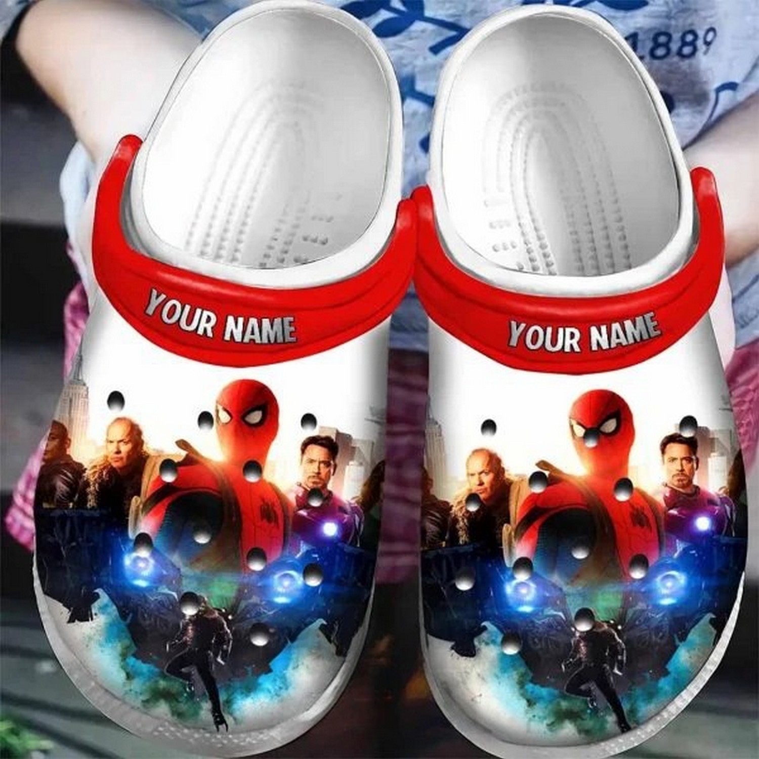 custom name spiderman homecoming peter packer and tony stark clogs for kids 26 adults 1fvie