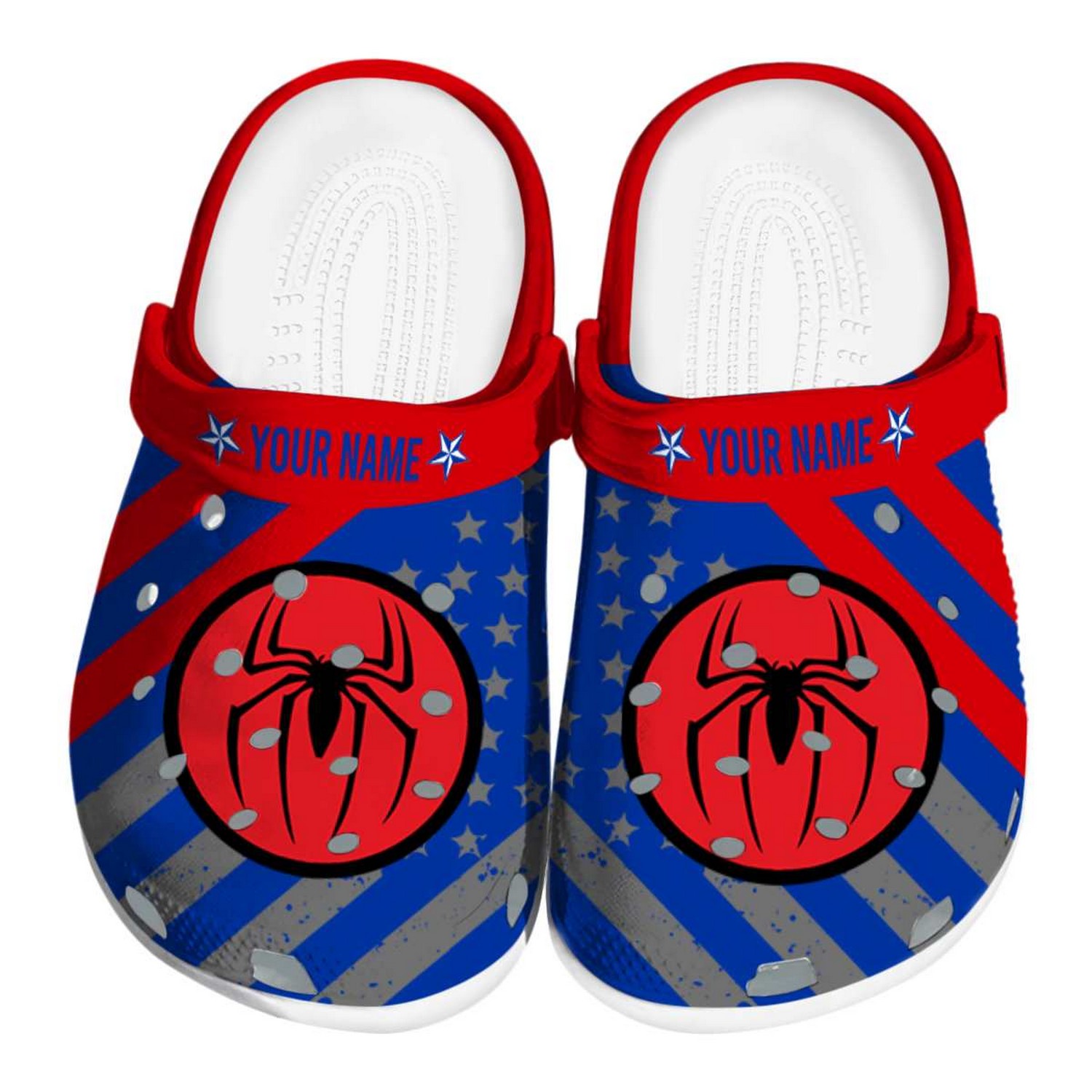 custom name spiderman star spangled graphic clogs for kids and adults lirrp