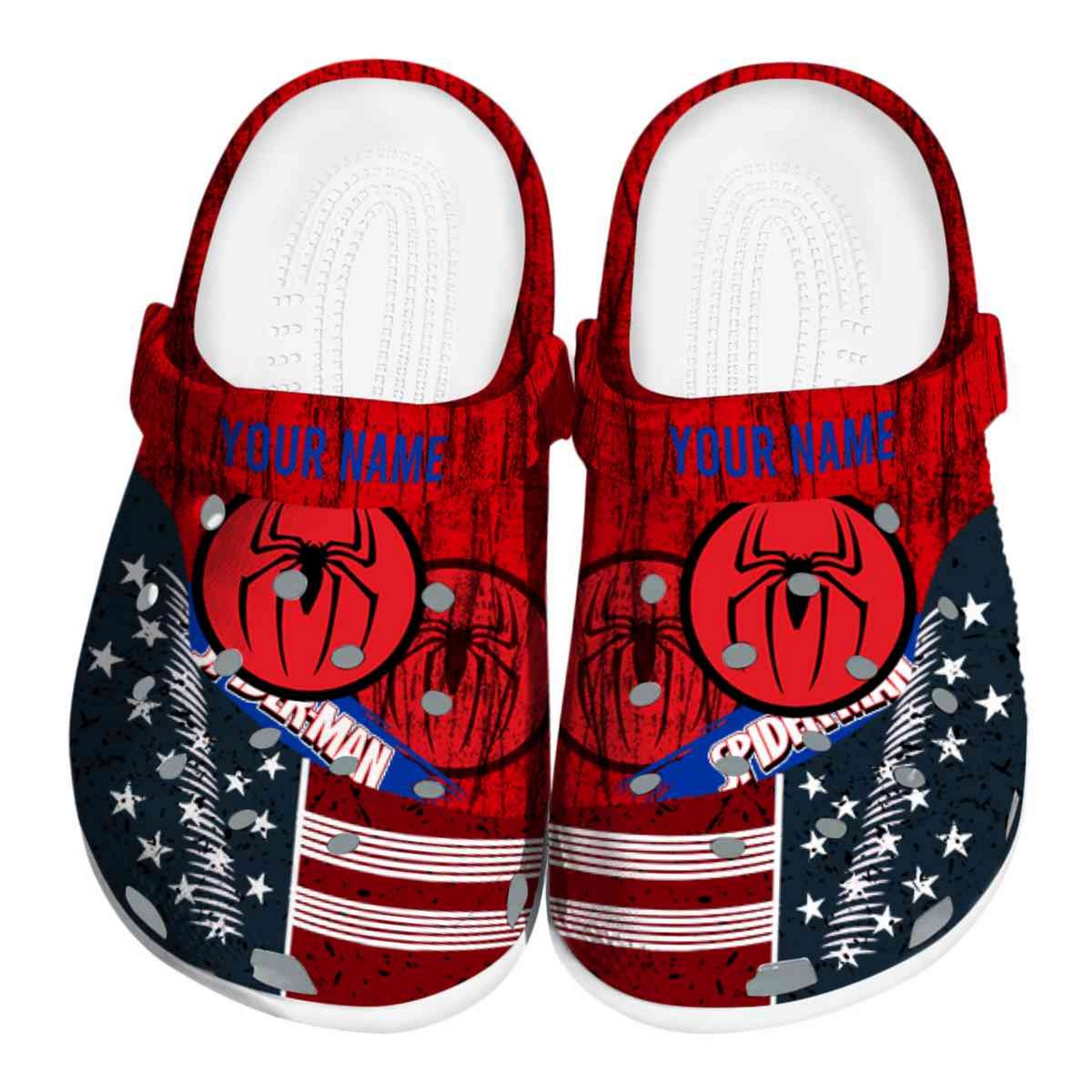 custom name spiderman star spangled side pattern clogs for kids 26 adults 9tb5a
