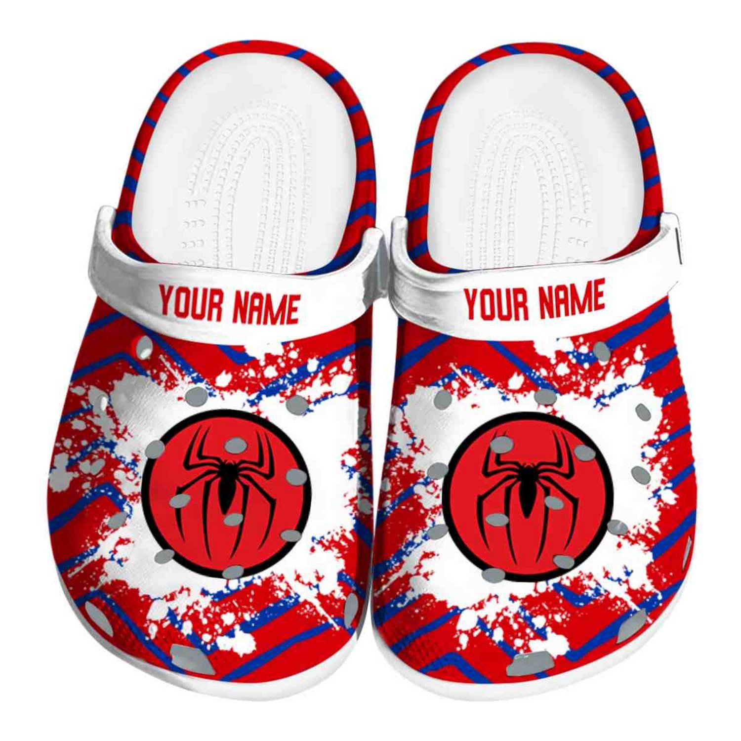 custom name spiderman zigzag paint burst clogs for kids and adults qbsp2