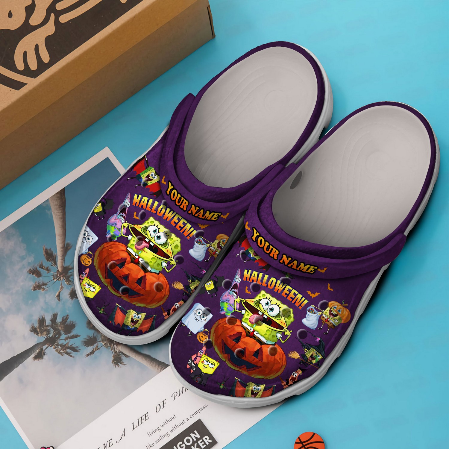 custom name spongebob and halloween pumkin violet clogs for kids and adults nwxoe