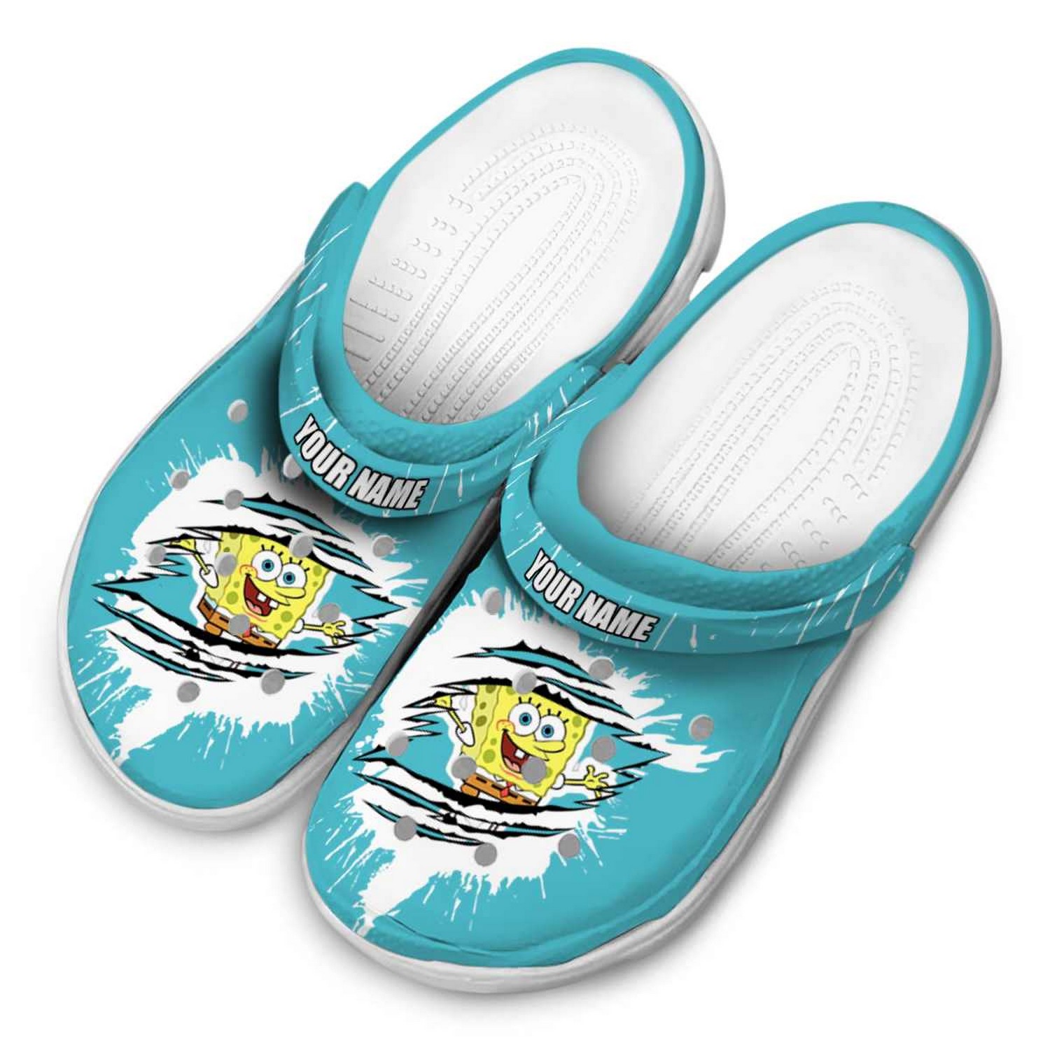 custom name spongebob spash motif background clogs for kids and adults bn4mg