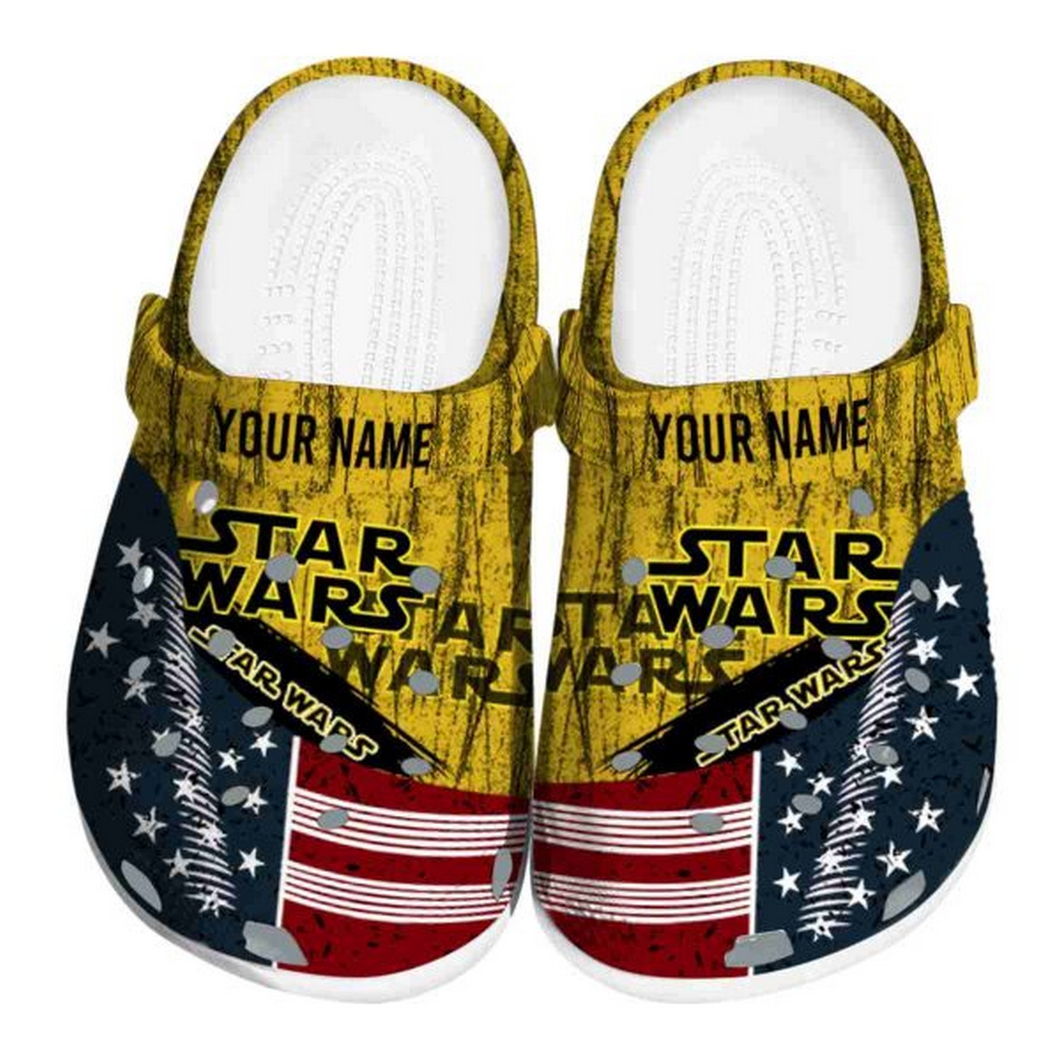 custom name star wars star spangled side pattern clogs for kids and adults yt3eh