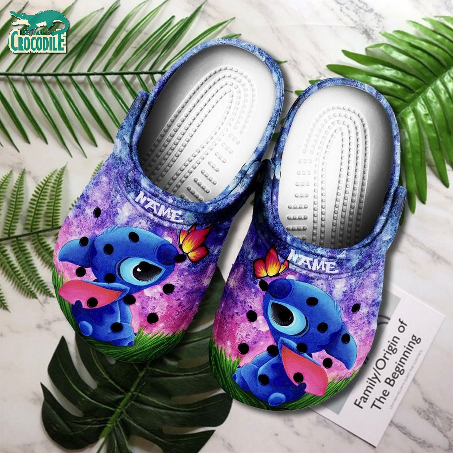 custom name stitch and little butterfly galaxy clogs for kids 26 adults zveiu