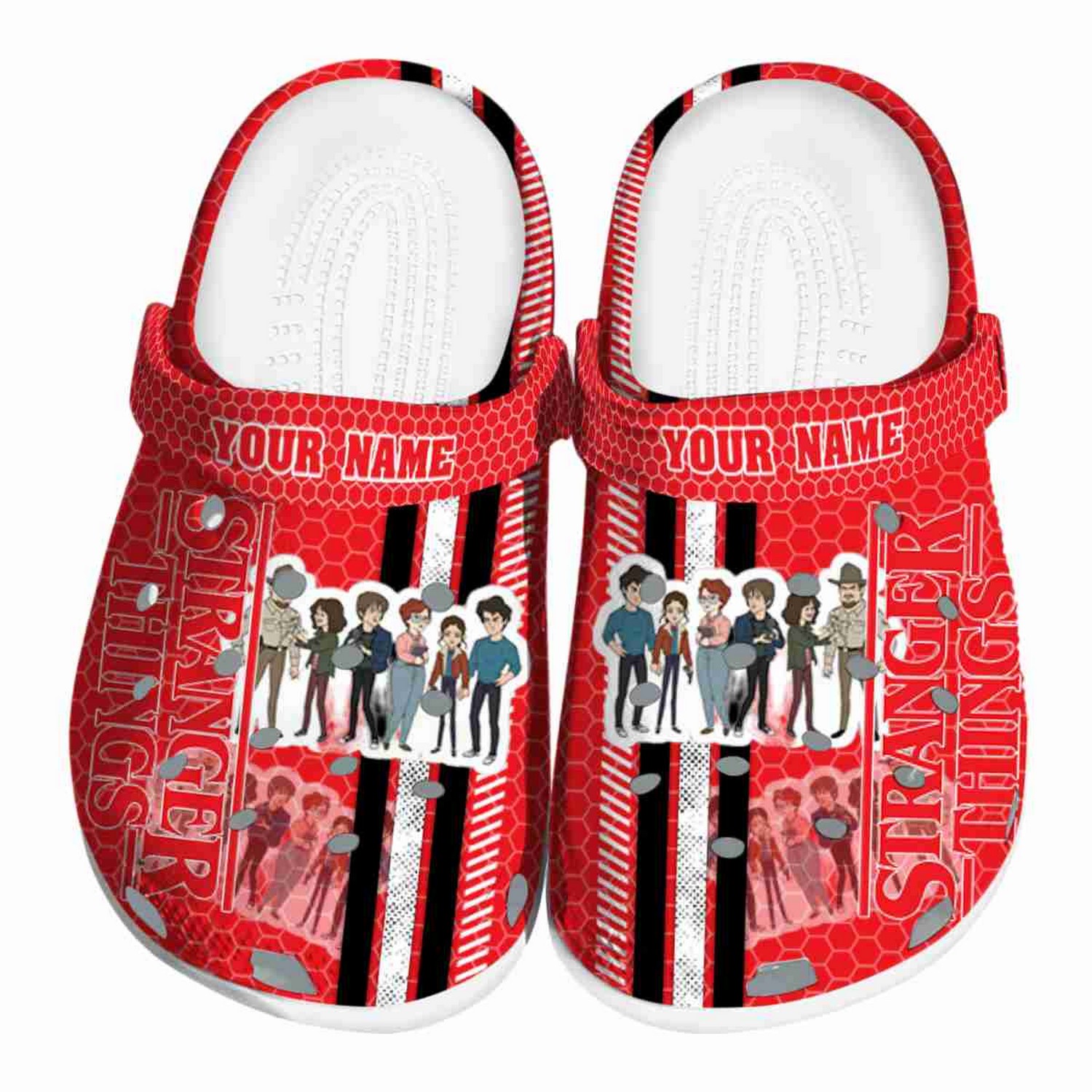 custom name stranger things contrasting stripes clogs for kids 26 adults prw1s