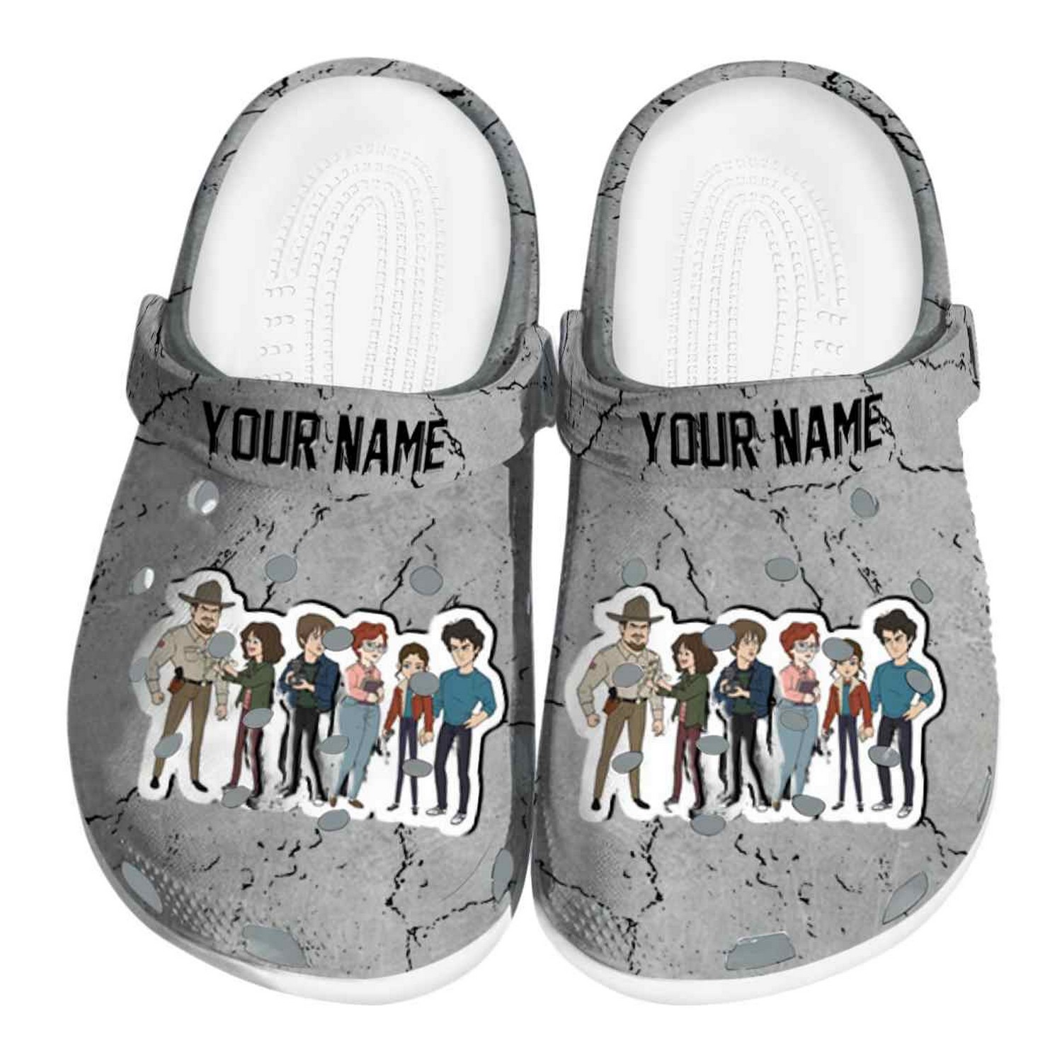 custom name stranger things cracked texture clogs for kids and adults avmfl