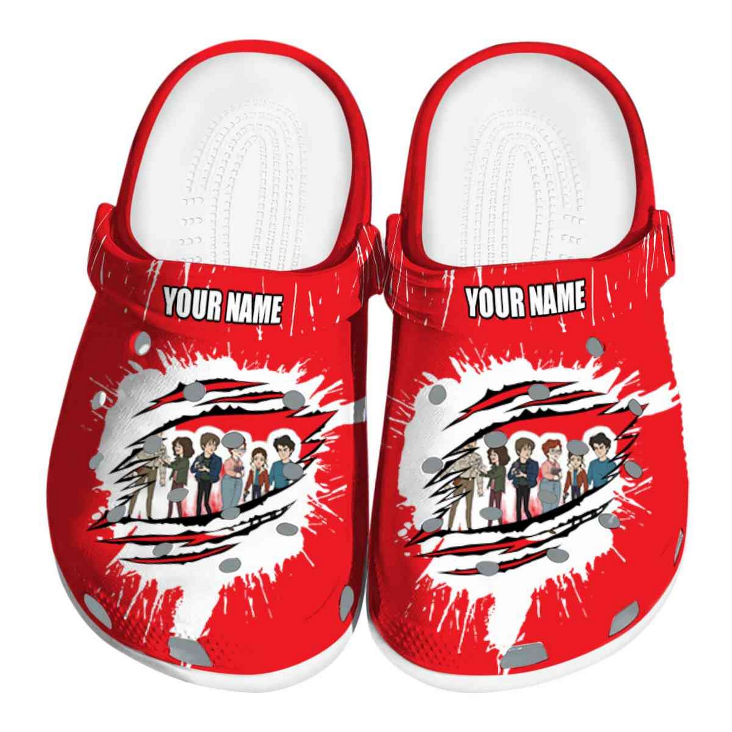 custom name stranger things splash motif background clogs for kids 26 adults gufmj
