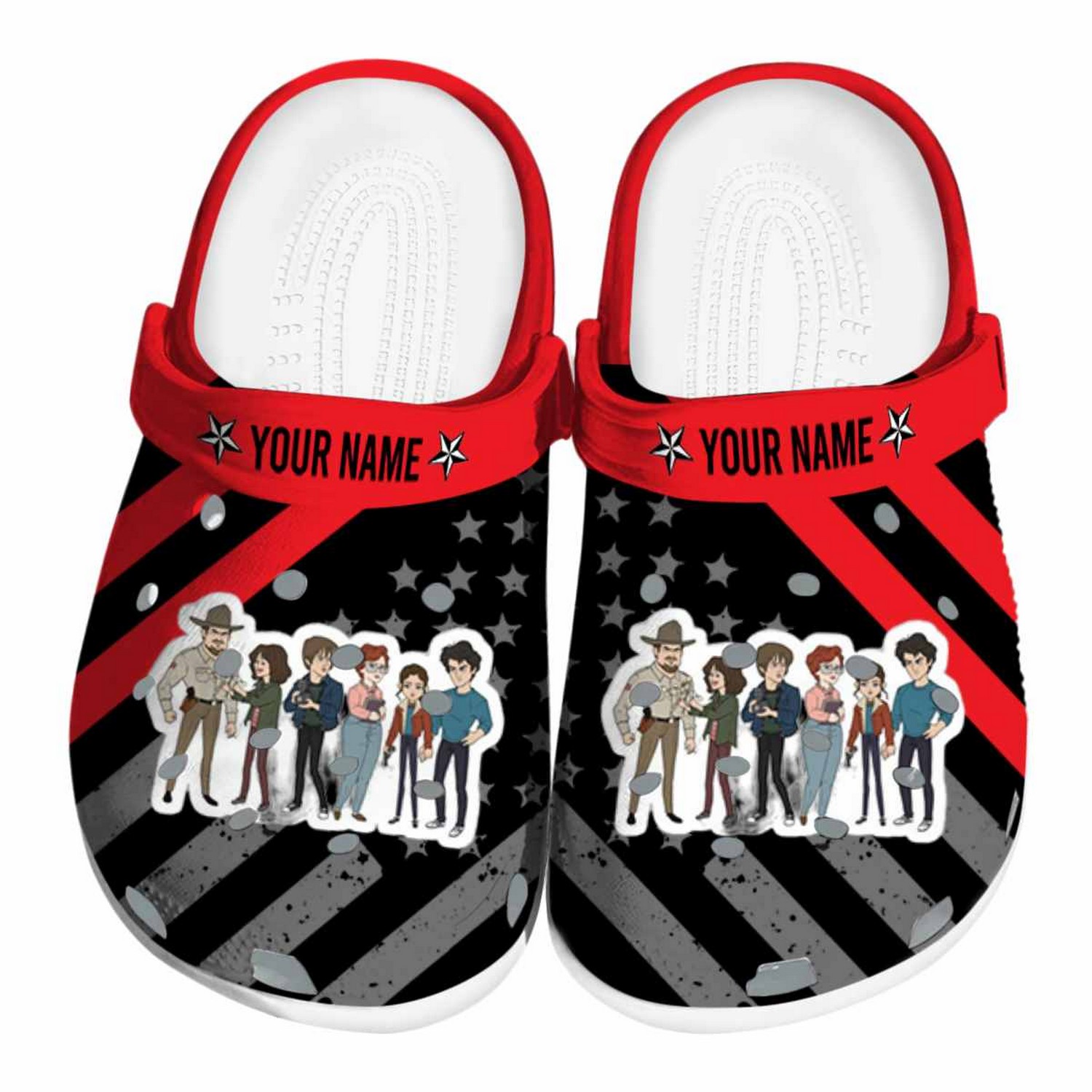 custom name stranger things star spangled graphic clogs for kids 26 adults v2wbp