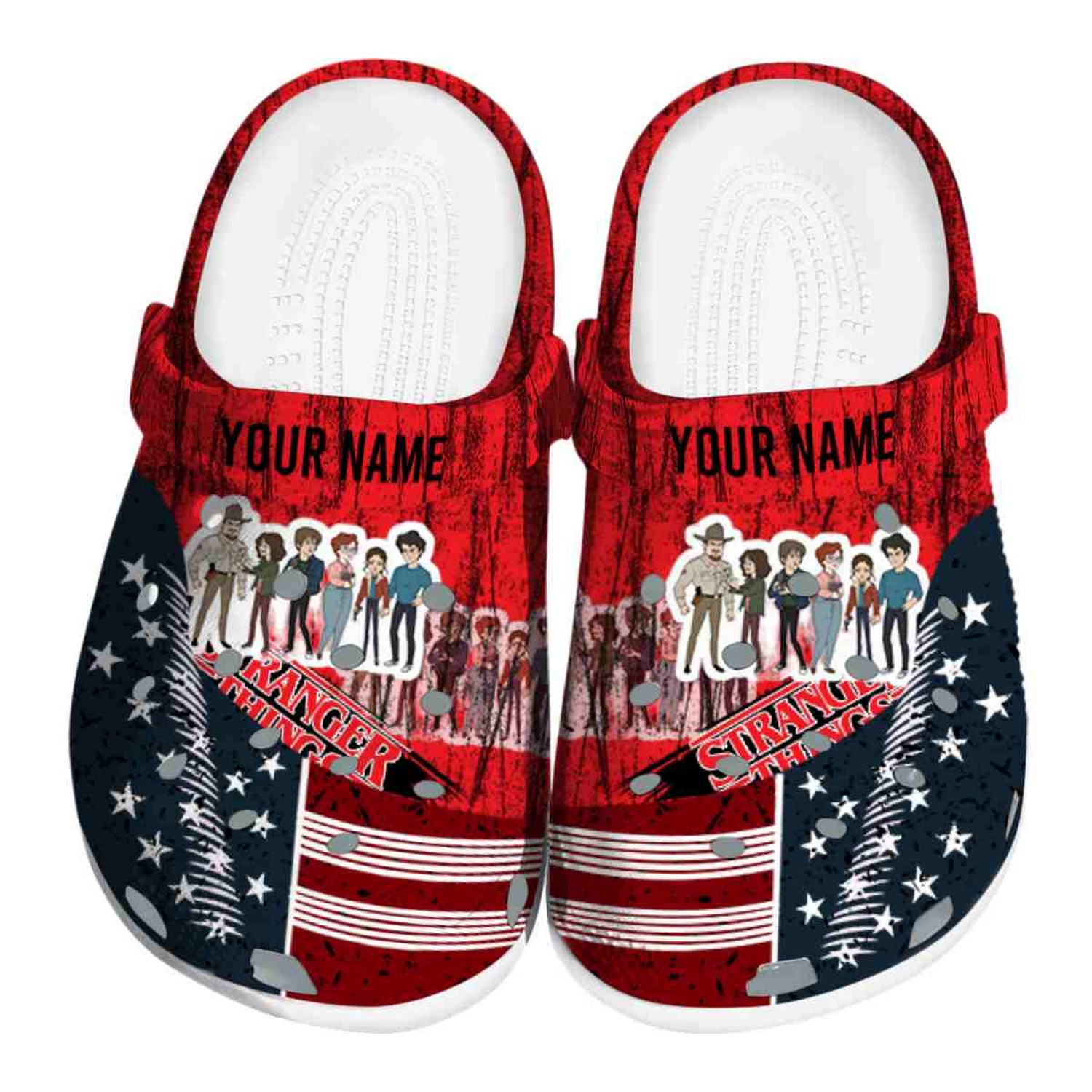 custom name stranger things star spangled side pattern clogs for kids and adults 8jx5c