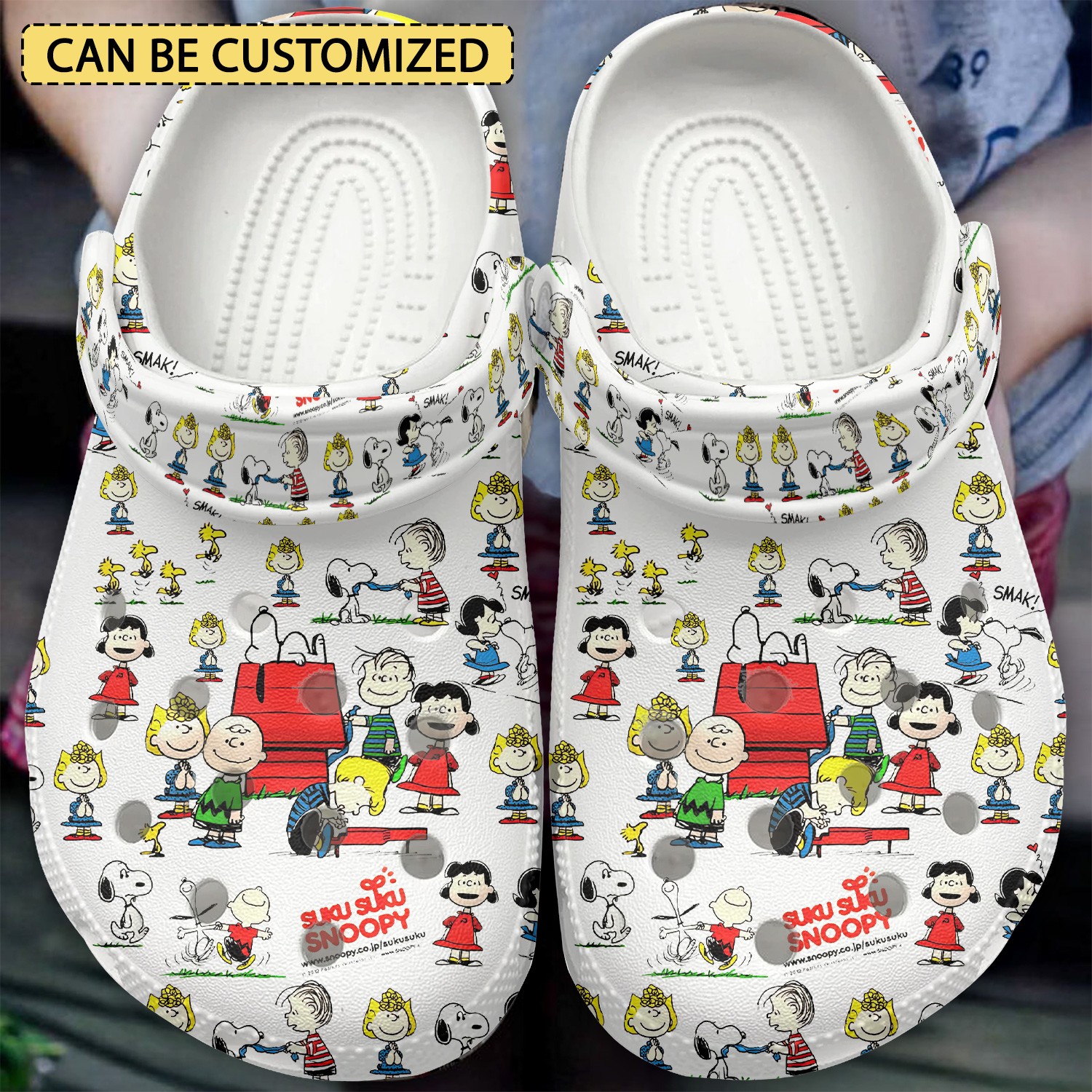 custom name suku suku snoopy penuts cartoon funny tiny pattern white clogs for kids and adults fast shipping 5bpja