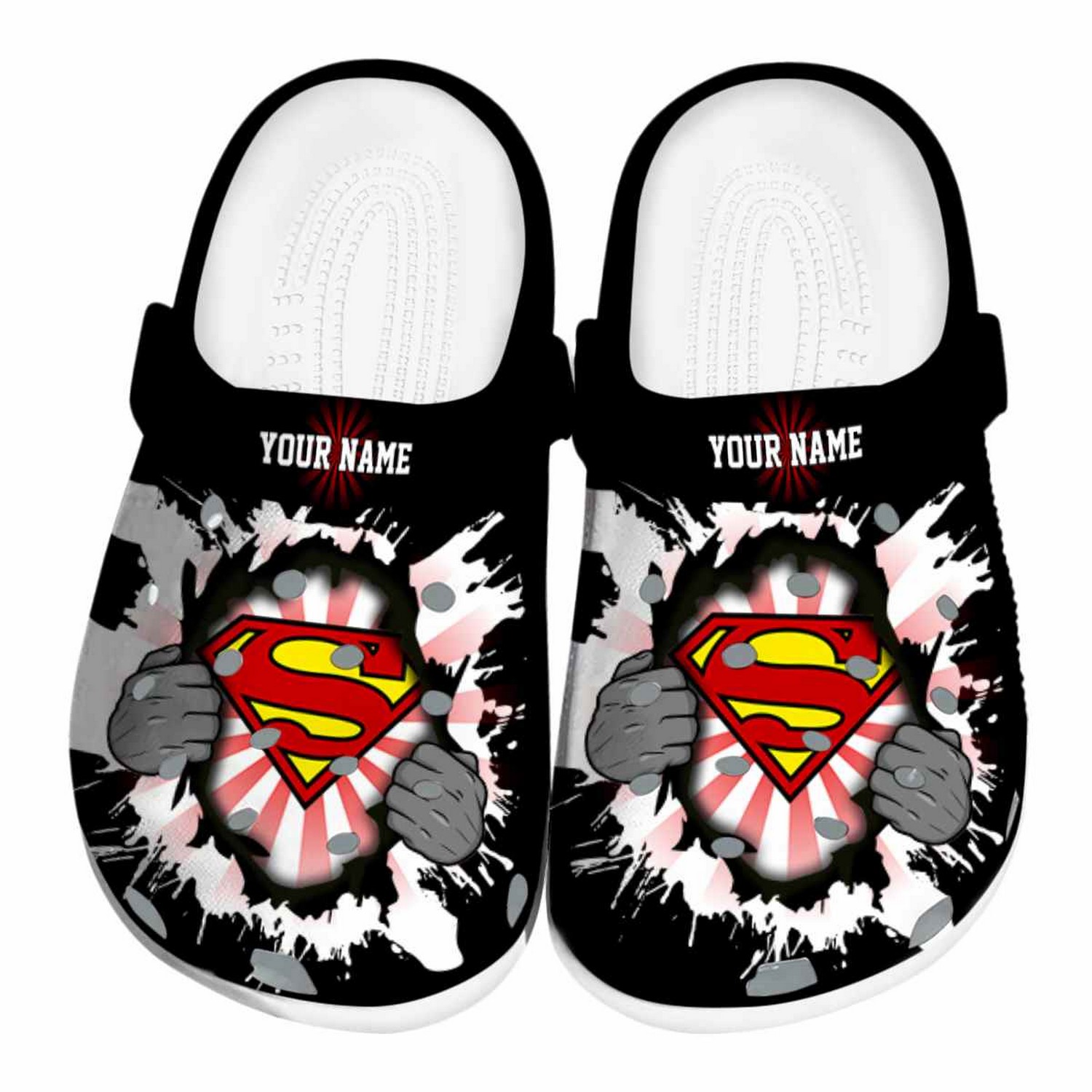 custom name superman gripping hand clogs for kids 26 adults s9hr4