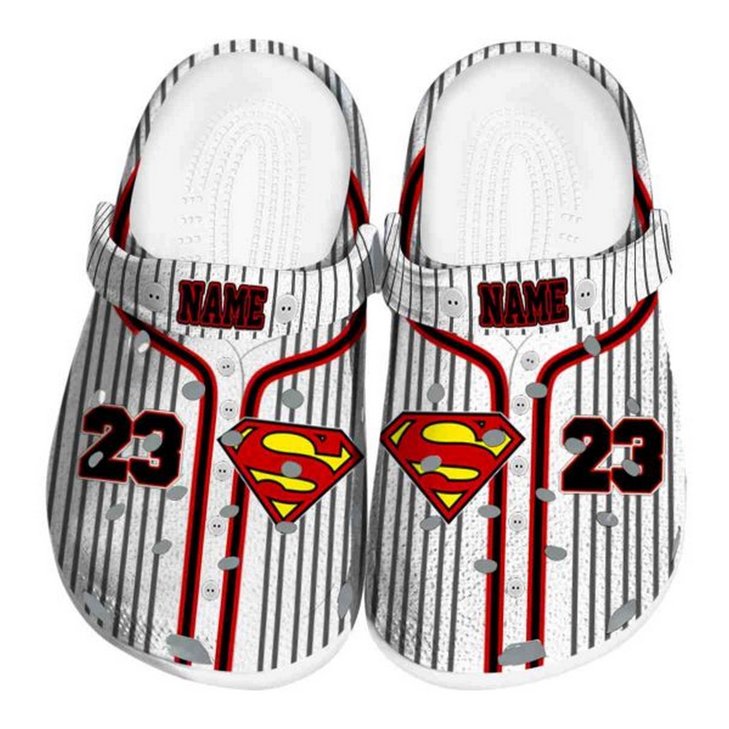 custom name superman pinstripe pattern clogs for kids and adults tgrjn