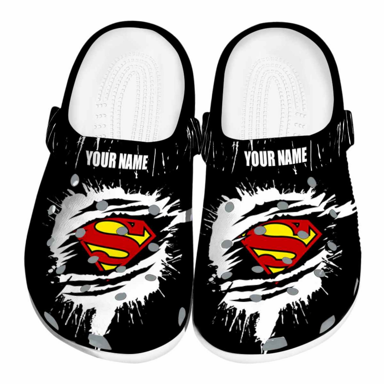 custom name superman splash motif background clogs for kids and adults hy7zz