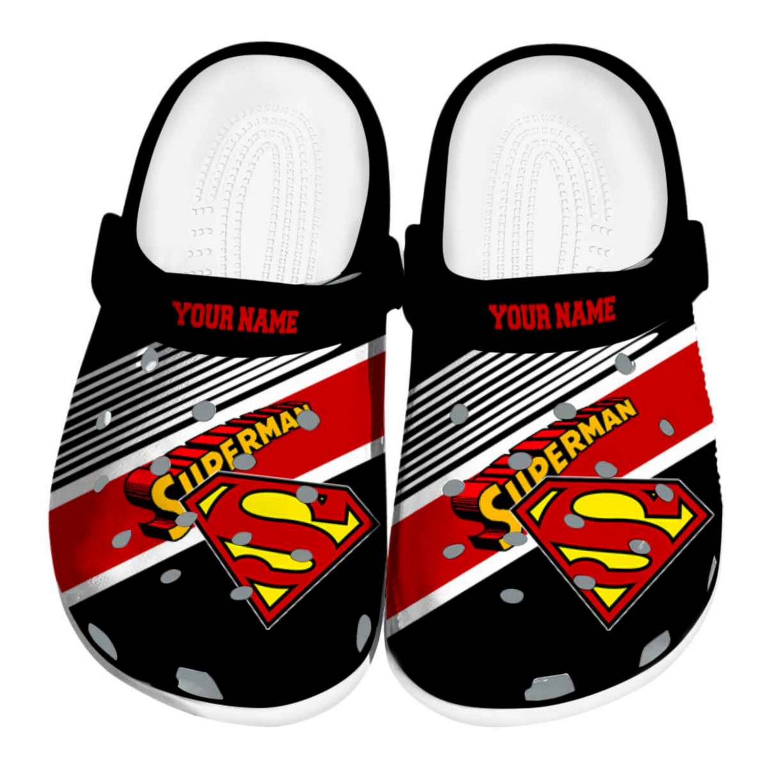 custom name superman vibrant dual tone clogs for kids 26 adults y3ofj