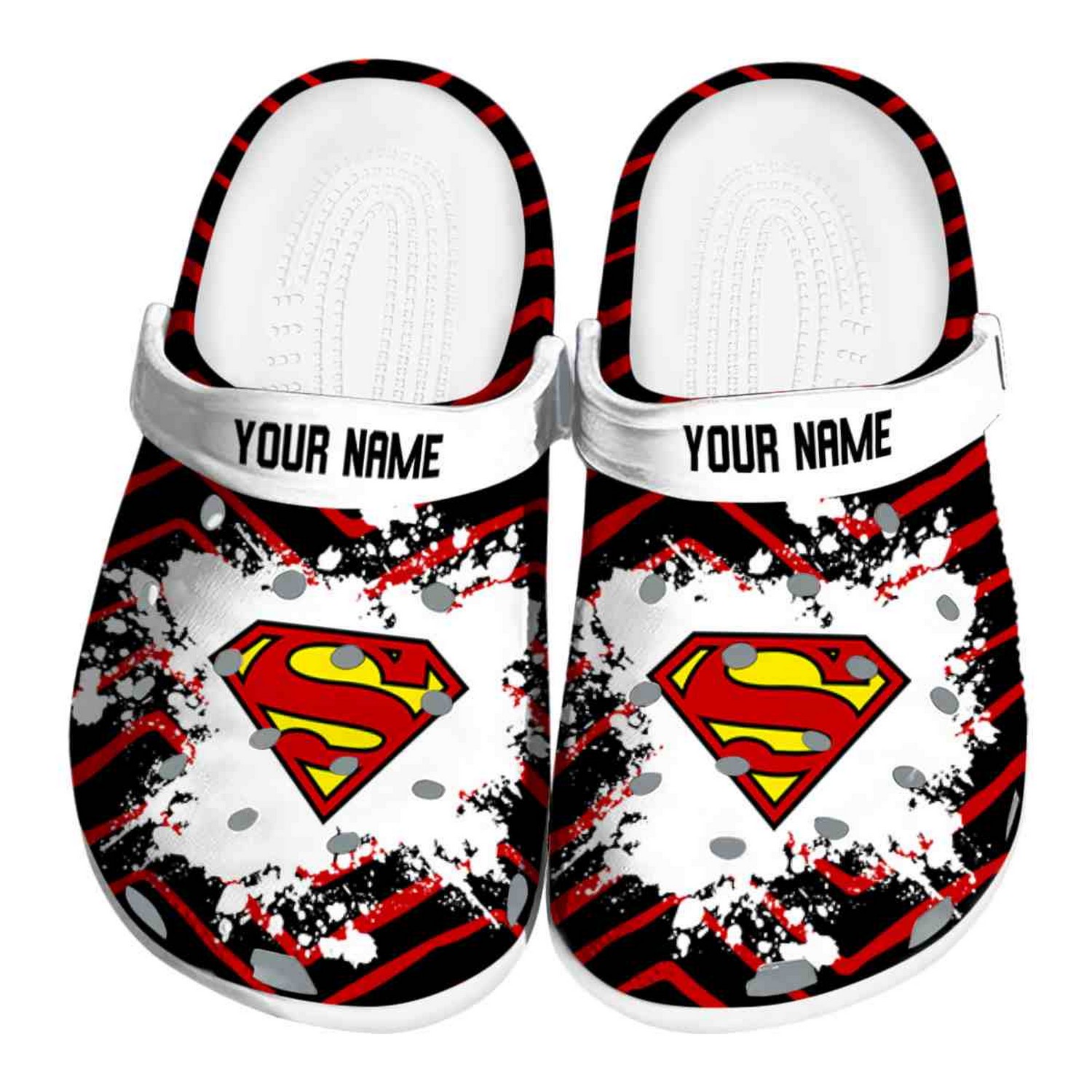 custom name superman zigzag paint burst clogs for kids 26 adults da5ef