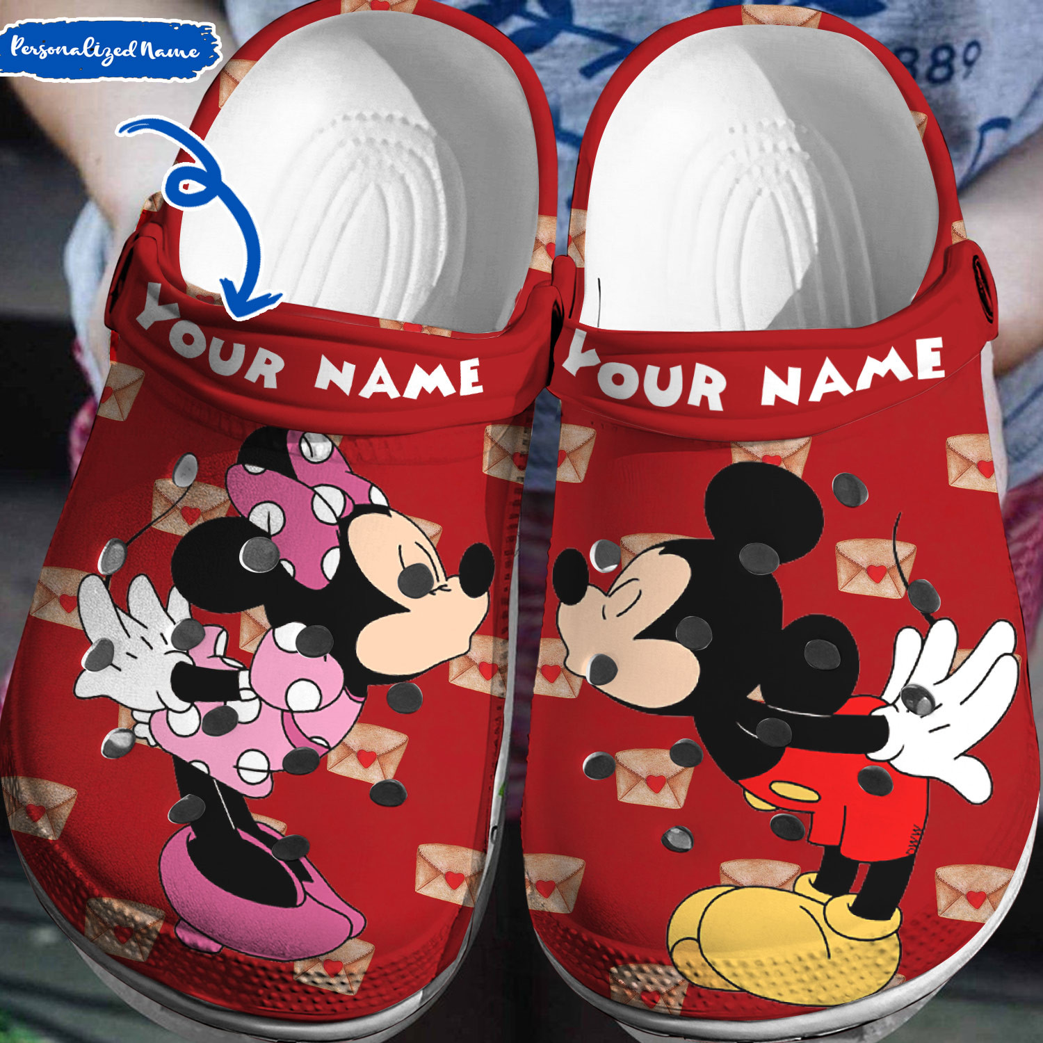 custom name sweet kiss and love letters mickey and minnie mouse red clogs for kids 26 adults em7pi