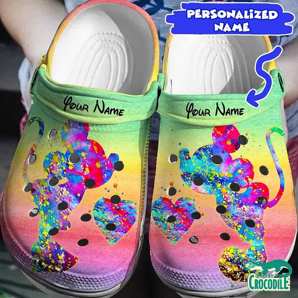 custom name sweet kiss colorful shadow mickey and minnie clogs for kids 26 adults fmtkv