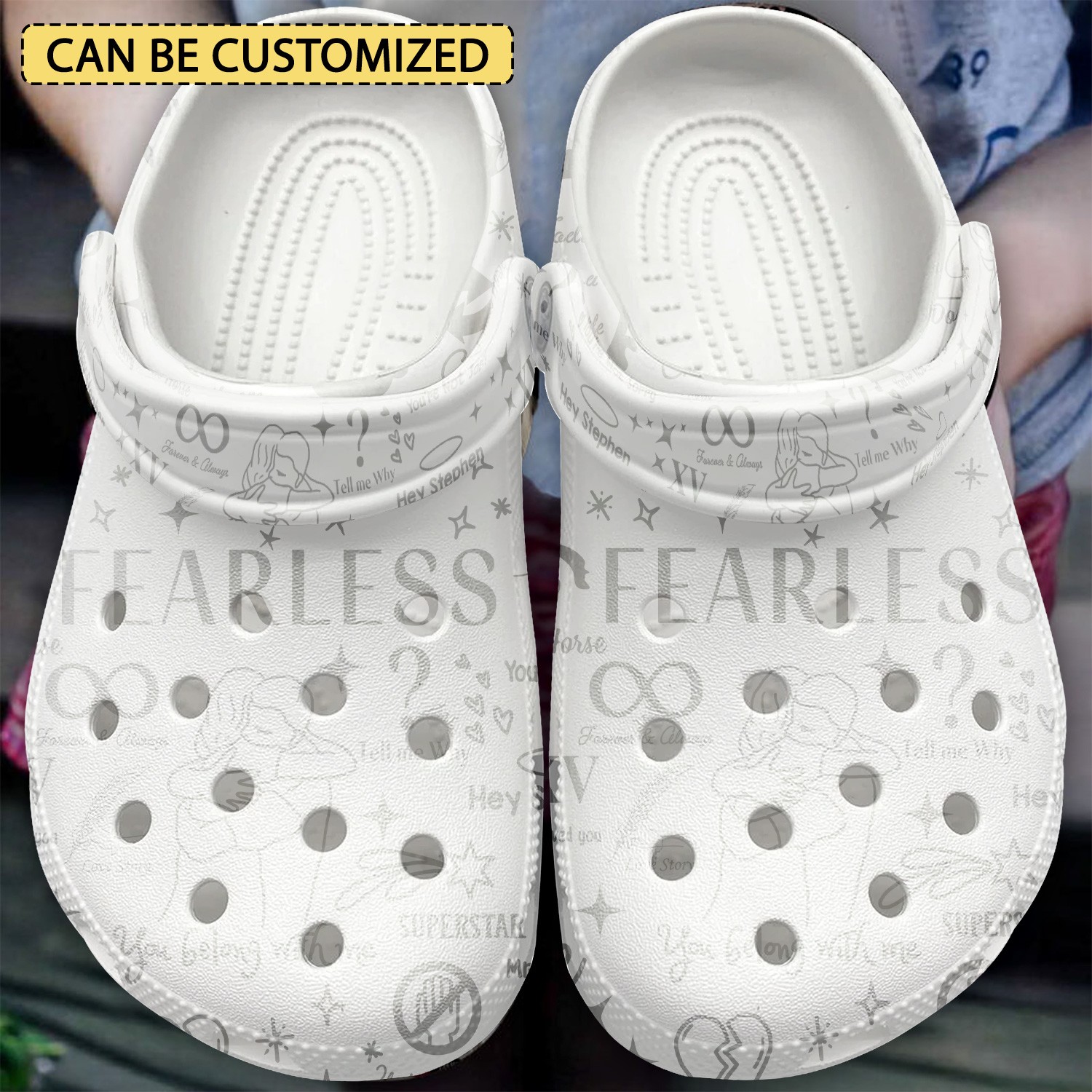 custom name taylor swift fearless hide pattern white clogs for kids and adults ejb1s
